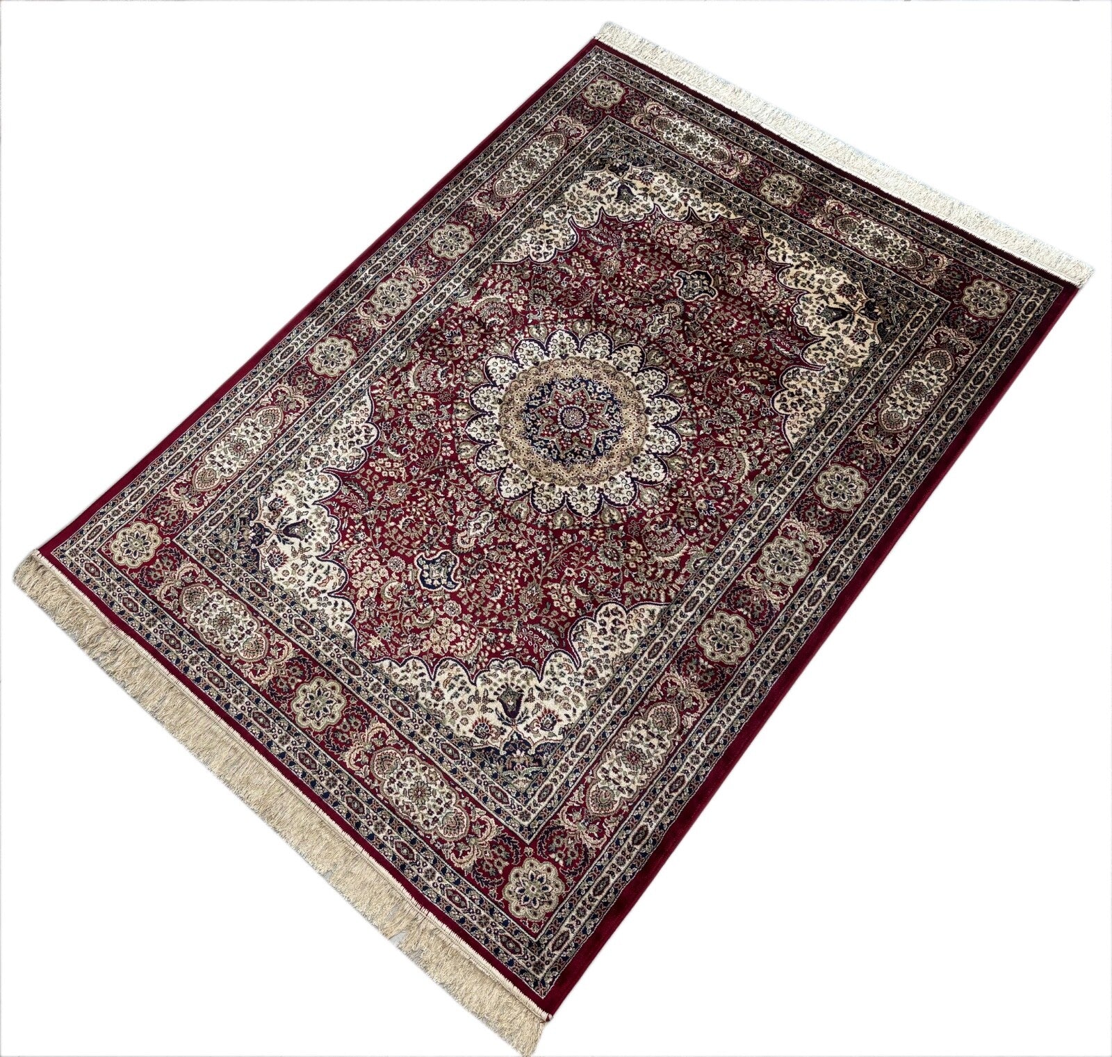 Kashmir Design Orientteppich 150x210 cm Viskose Seidenglanz Rot/Beige M38R