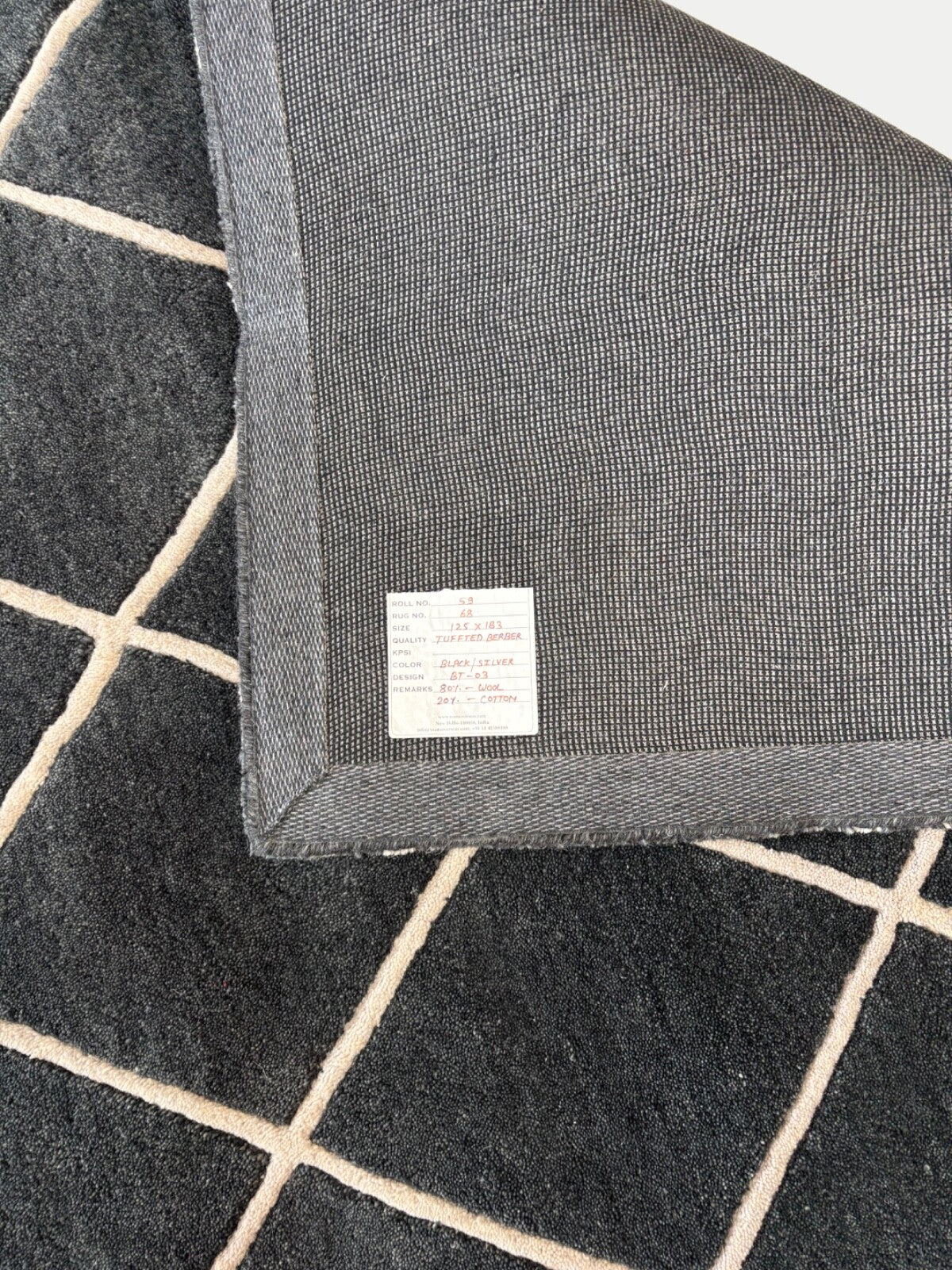 Tappeto nero, 100% lana, fatto a mano, 125 x 183 cm, tappeto orientale BT3