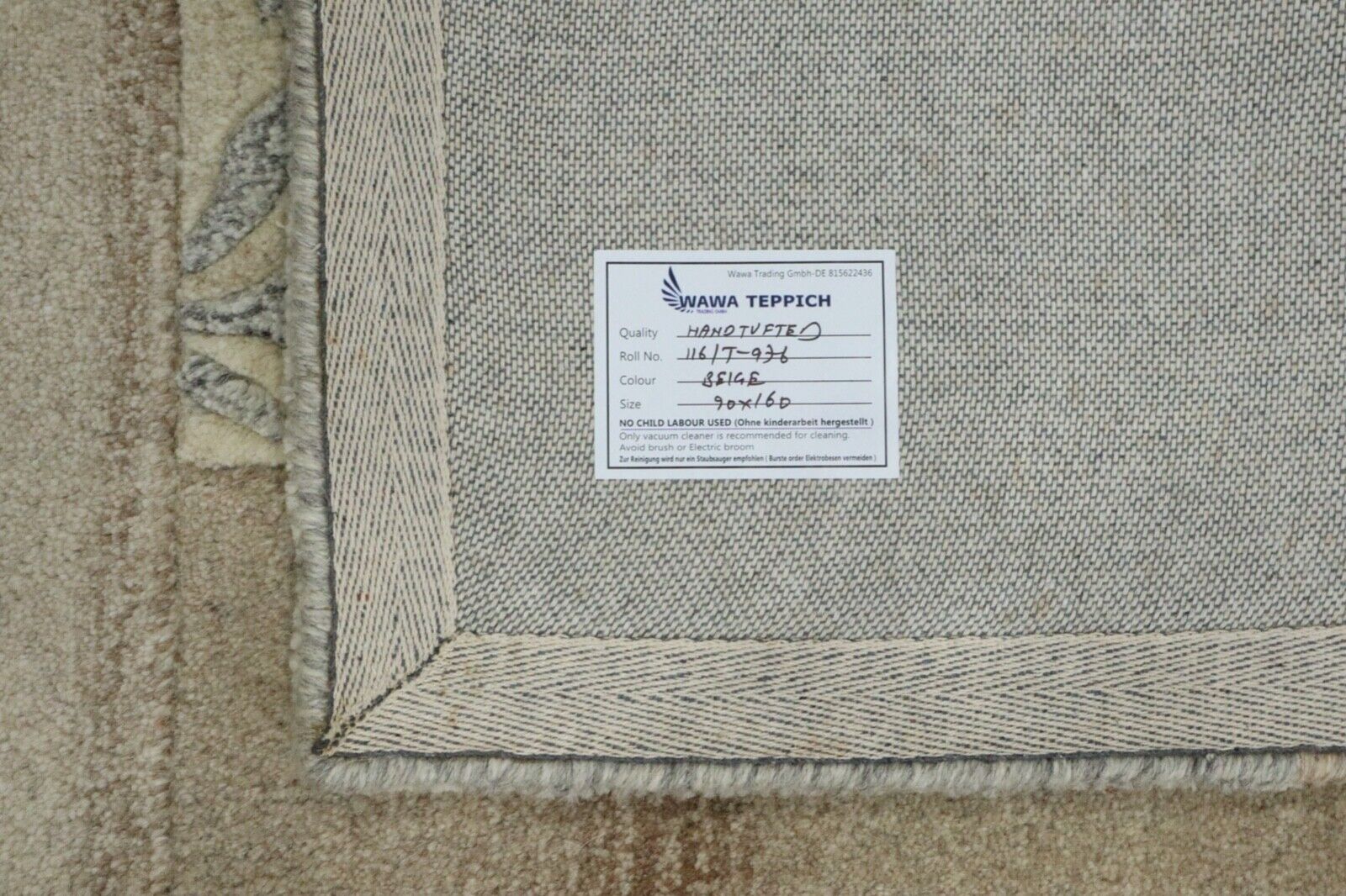 Beige Grau Orient Teppich 100% Wolle 90X160 cm Handarbeit Handgetuftet T976