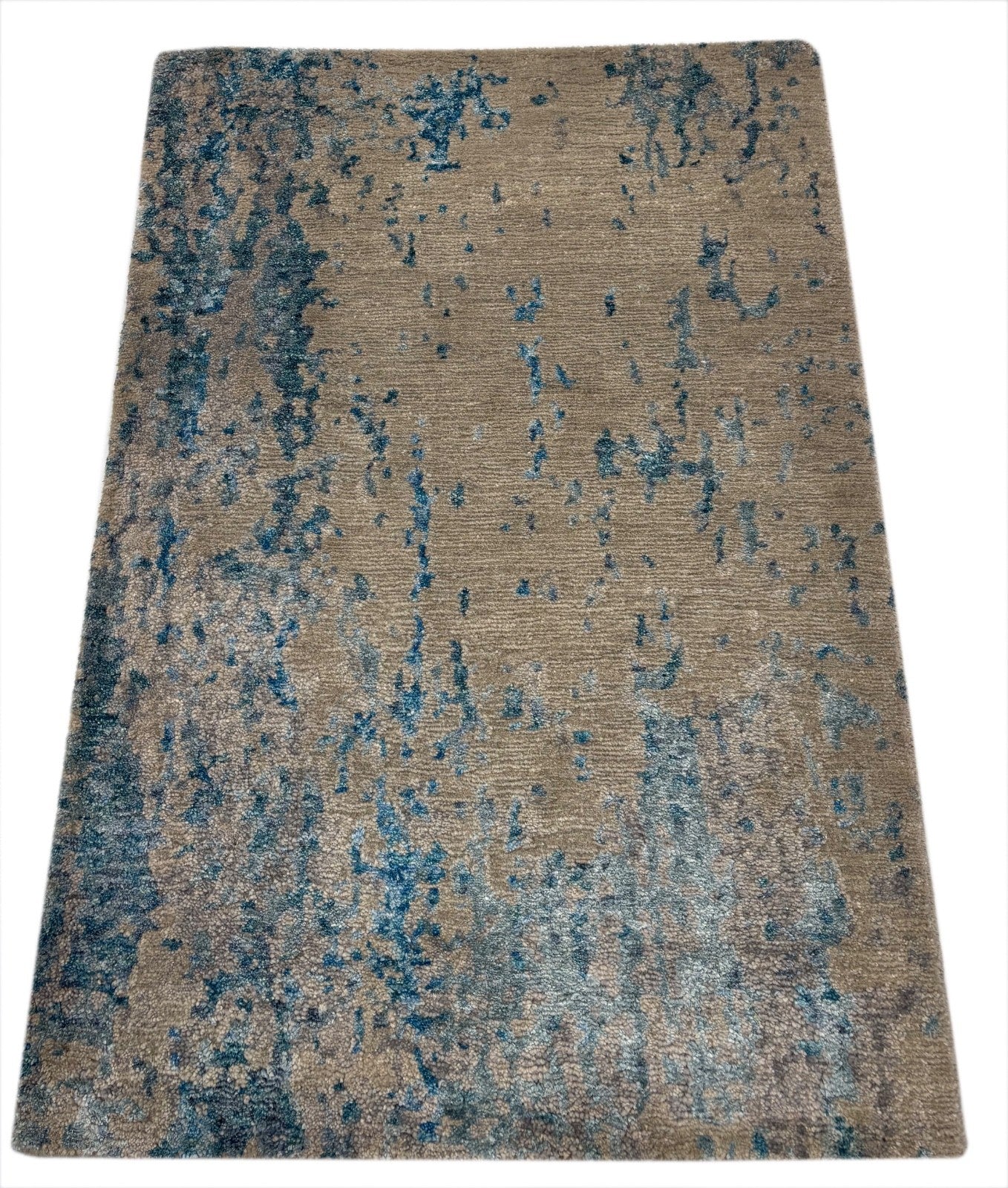 Orientteppich 60x90 cm Handgeknüpft Viskose Blau Grau Multicolor Glanz R72