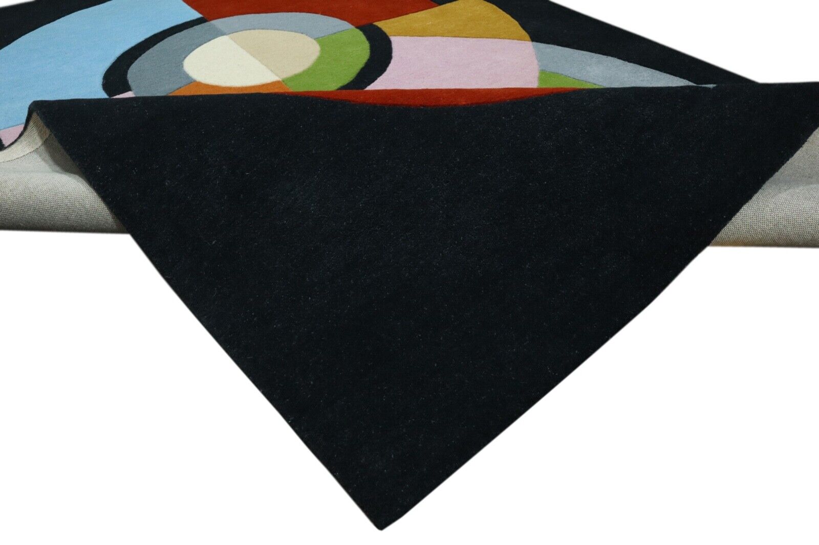 Tappeto nero e multicolore, 100% lana, 160x230 cm, fatto a mano, annodato a mano, T934