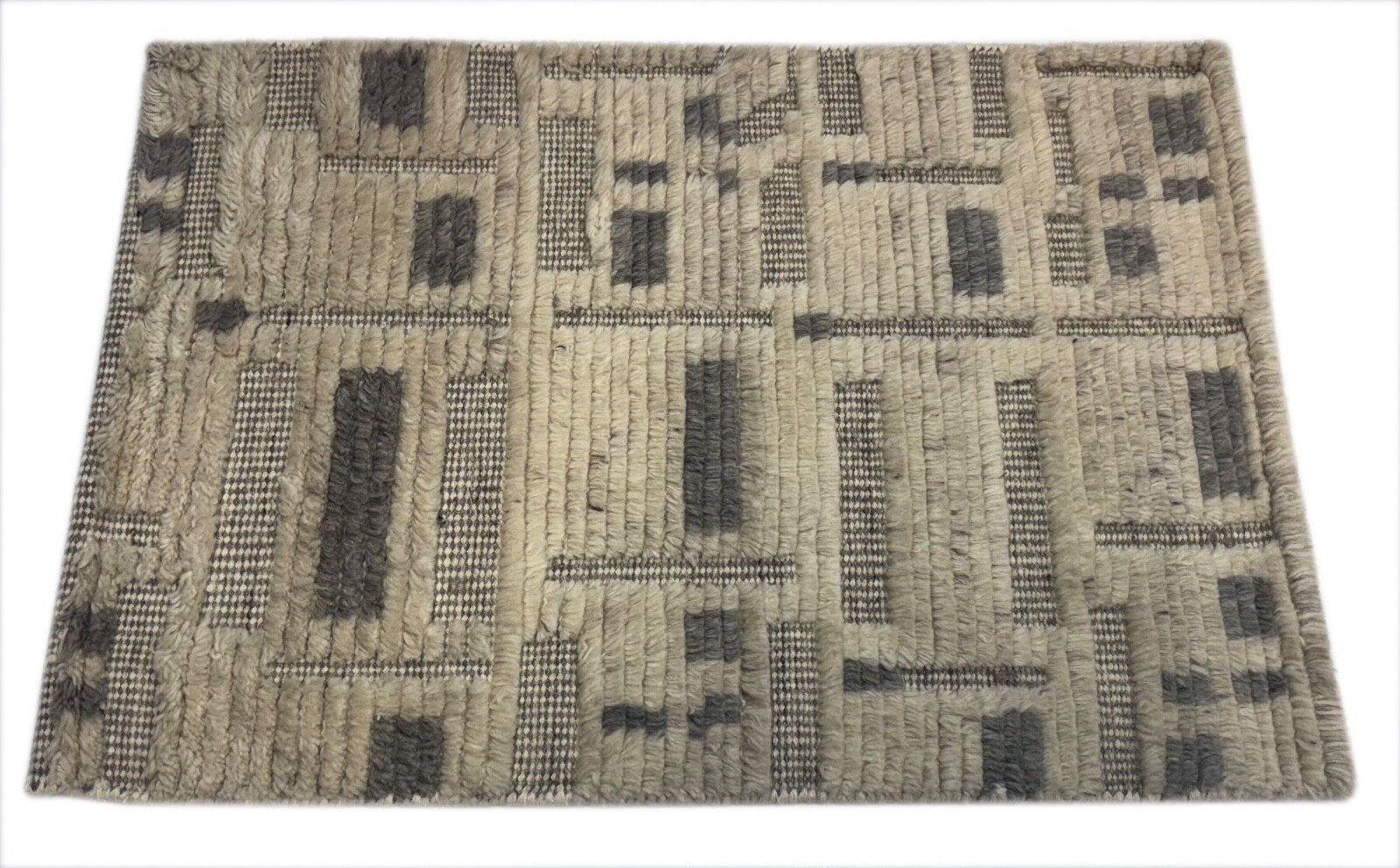 Handgeknüpfter Wollteppich 60x90cm Beige Grau Teppich Modern Design D796