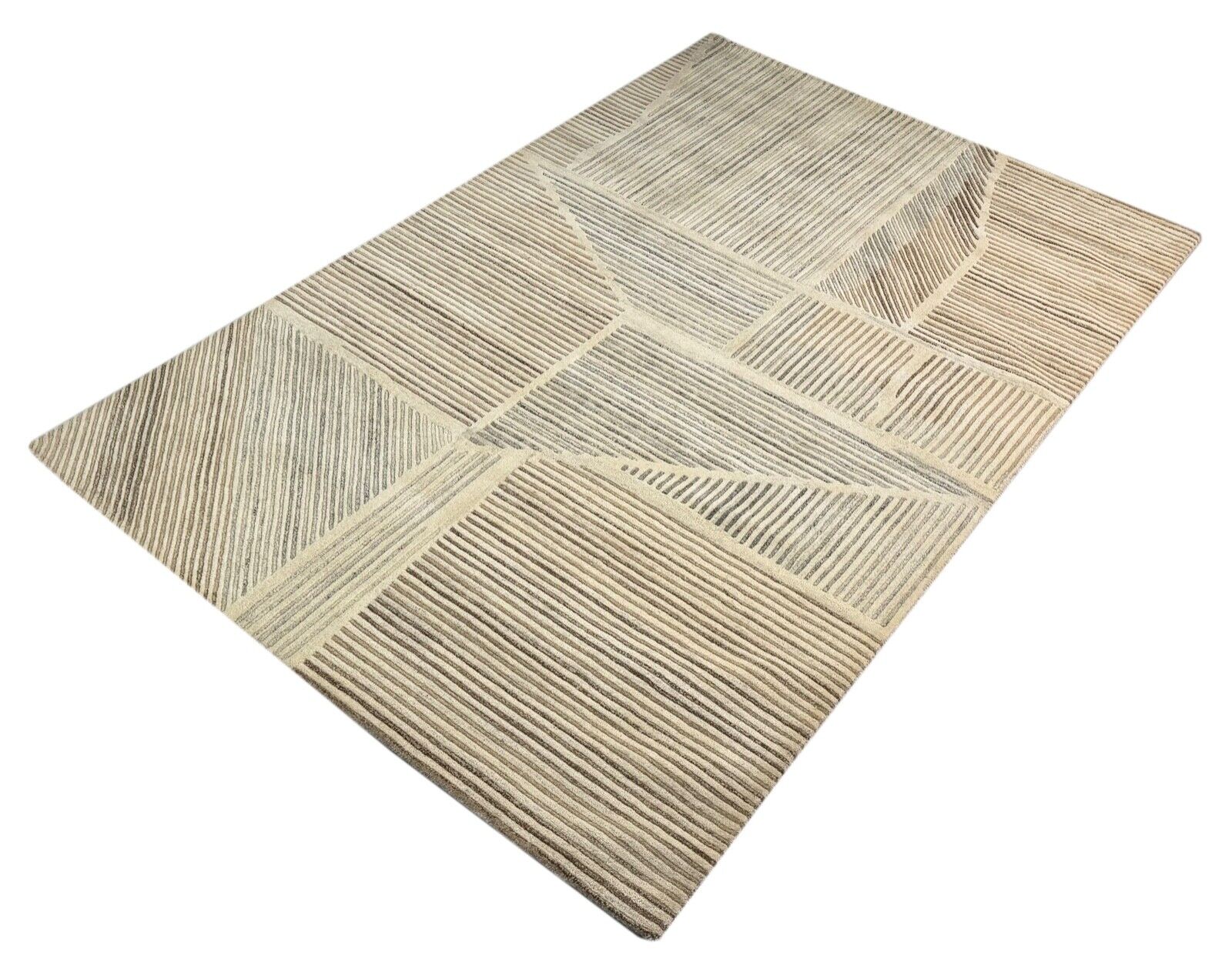 Beige Teppich 100% Wolle Grau Braun Handgetuftete 200X300 CM Designer T886