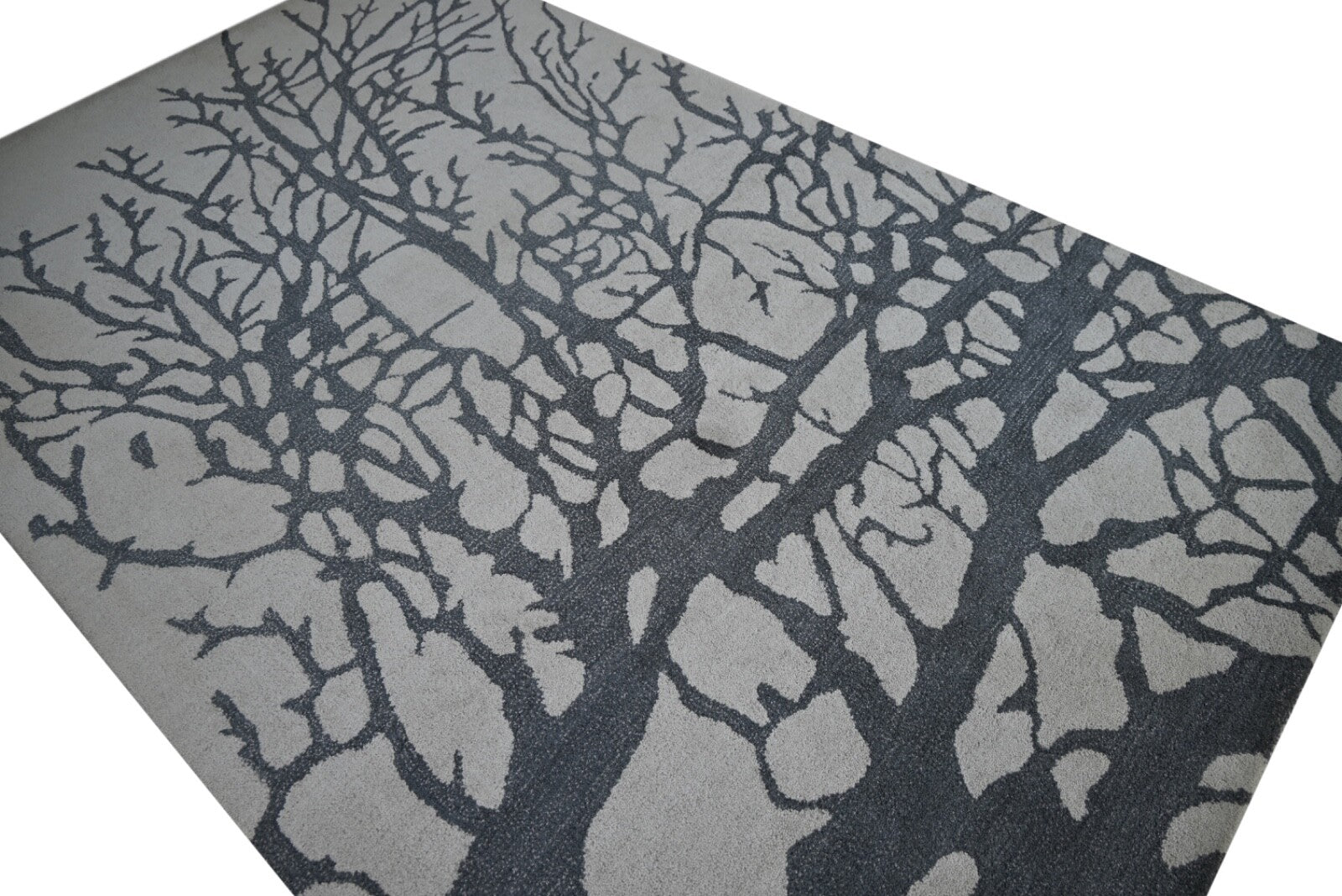 Handgetufteter Wollteppich 150x240 Silber Baum Muster Modern Wohnzimmer SH202