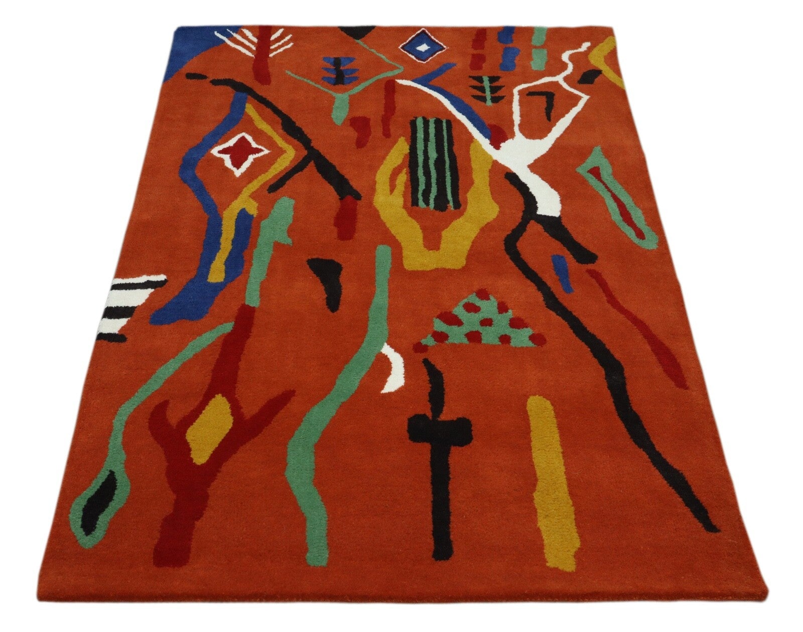 Wollteppich 120x180 Rot Bunt Marokko Muster Abstrakt Teppich Handgetuftet HT299