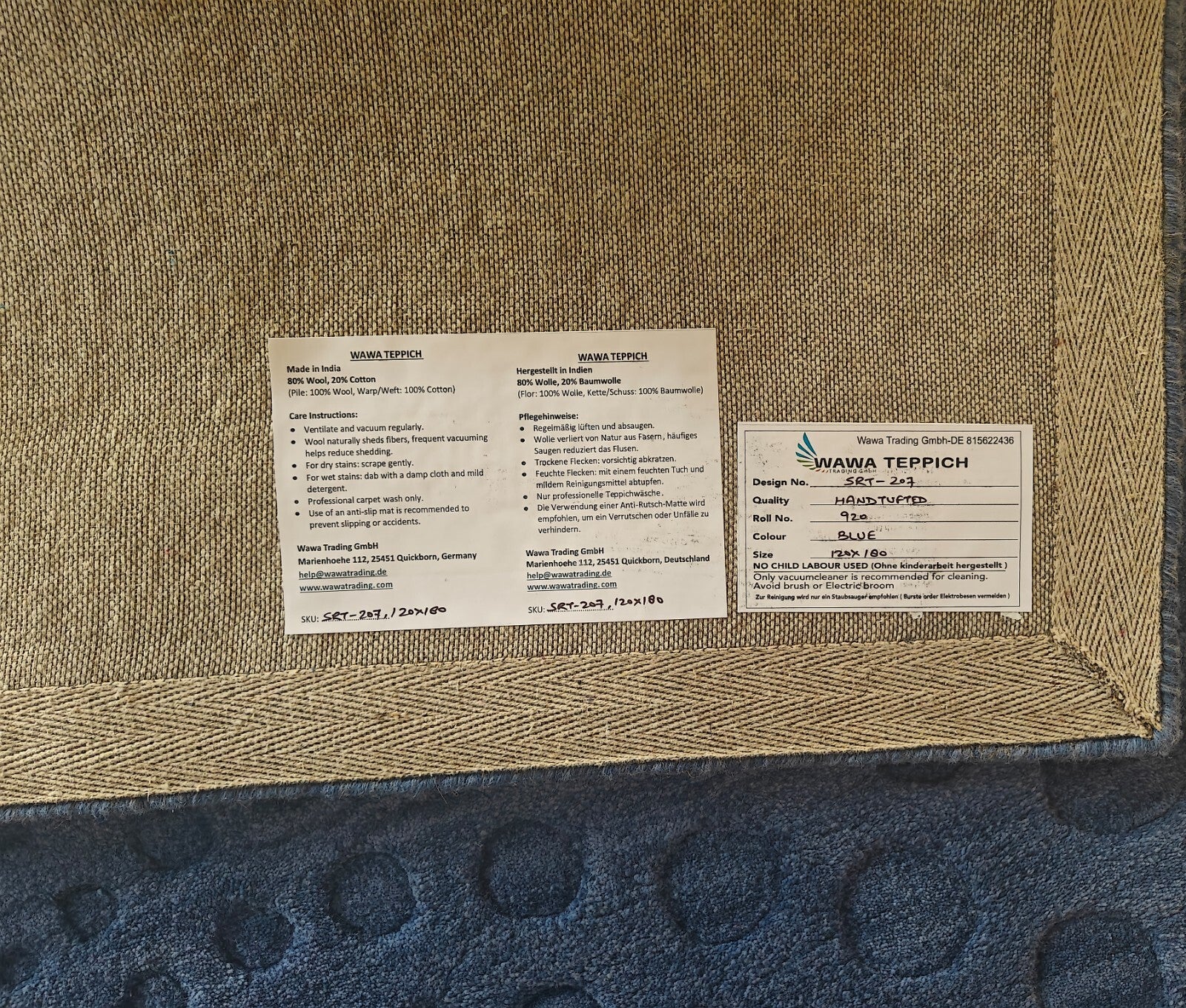 Handgetufteter Wolle teppich 120x180 blau Modern Wohnzimmer SH207
