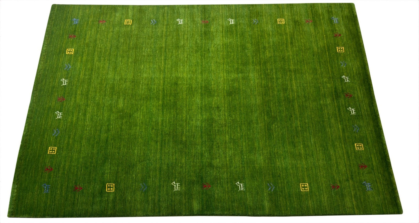 Grün Gabbeh Teppich 100% Wolle 170x240 cm Wohnzimmer Orient Handgewebt