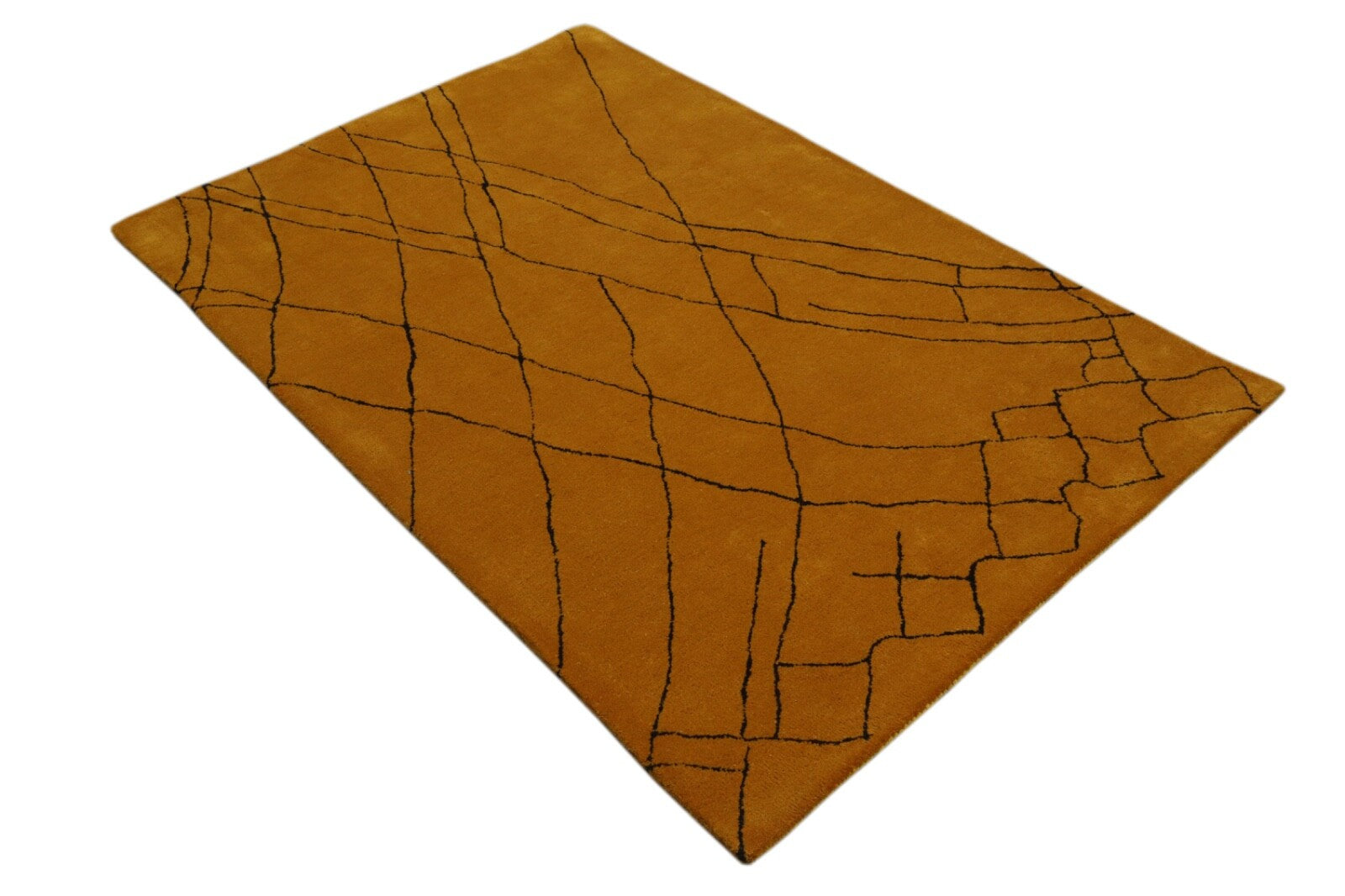 Gyapjú szőnyeg 120x180 Mustár sárga Fekete Modern csíkos szőnyeg Kézzel csomózott HT308