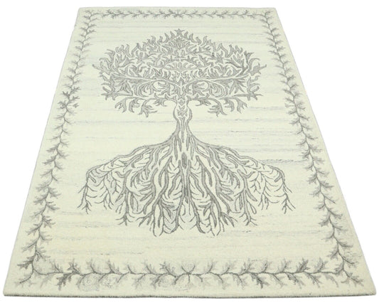 Beige Grau Teppich 100% Wolle 160X230 cm Handarbeit Handgetuftet T936