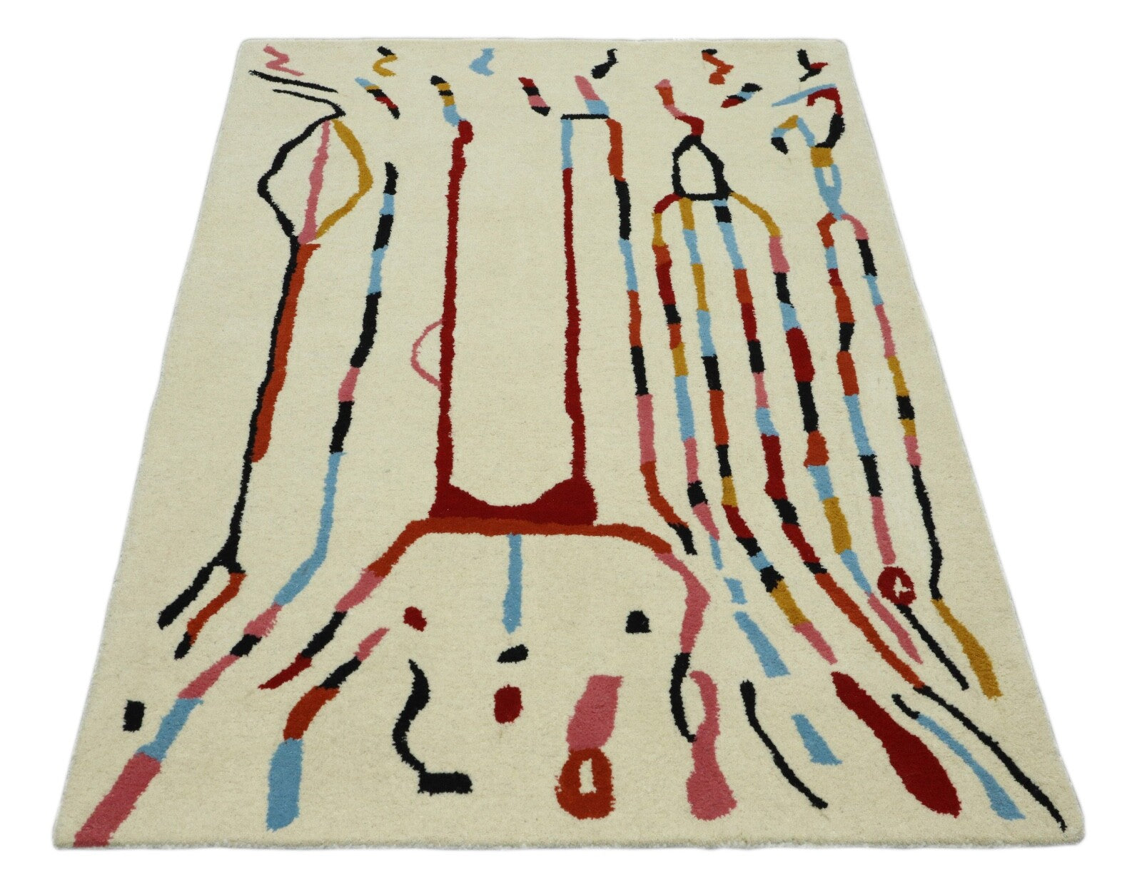 Handgetufteter Wollteppich 120x180 Marokko Design Beige Bunt HT294