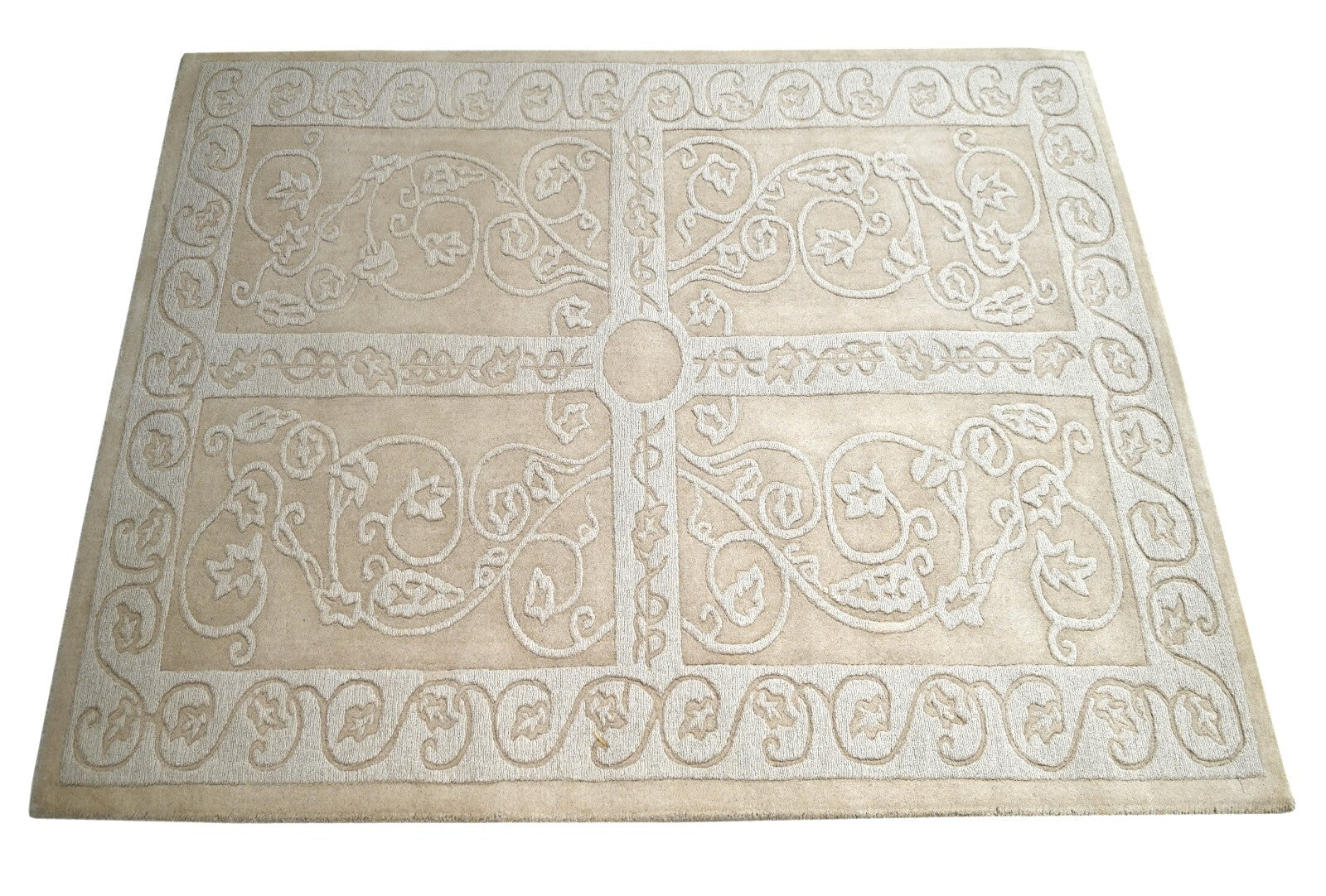 Handgetufteter Wollteppich 150x240 Creme Design mit Rand Wohnzimmer SH204