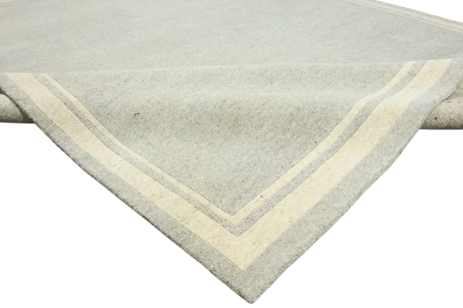 Wollteppich 250x340 Grau Beige Indo Nepal Handgeknüpft Modern Rand Teppich 1071