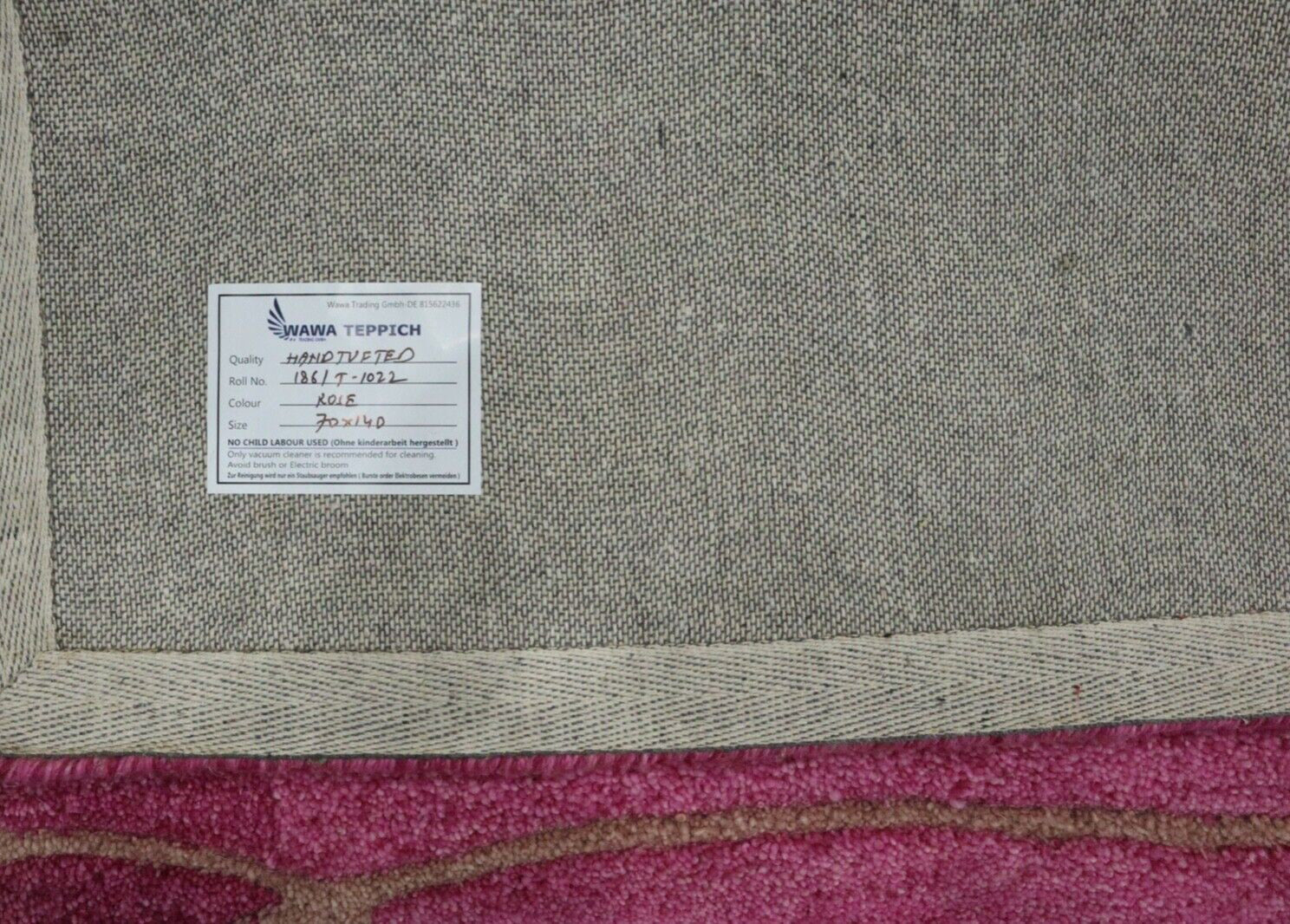 Gabbeh Teppich 100% Wolle 70X140 cm Handarbeit Rosa Handgetuftet T1022
