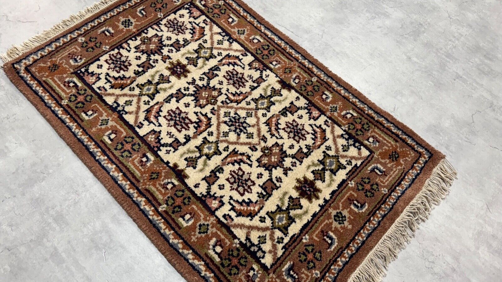 Herati Handgeknüpft Teppich 100% Wolle Orientteppich Beige Braun