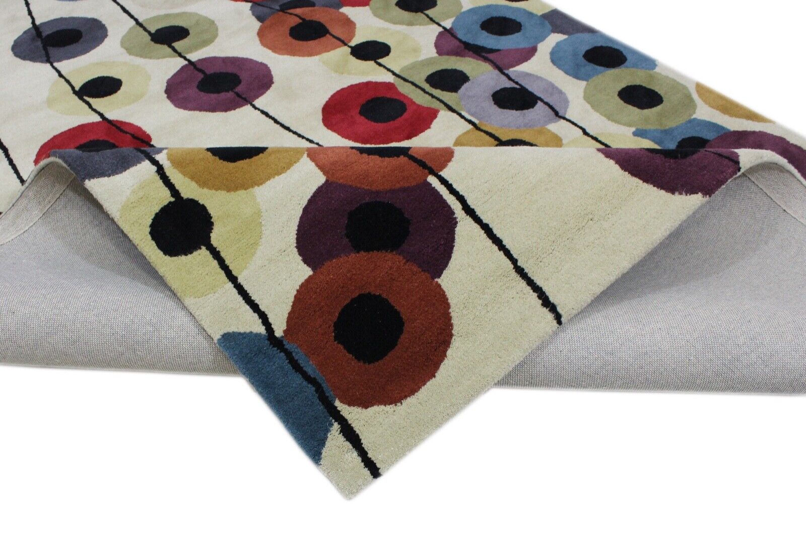 Bunt Wohnzimmer Teppich 100% Wolle Beige Orientteppich Handgewebt Getuftet CD1