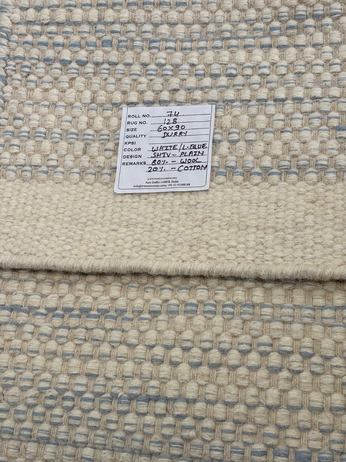 Kilim Dhurry Teppich 60x90 Wolle Natur Beige Blau Handgewebt Orientalisch R128