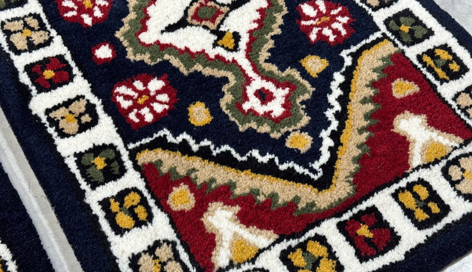 Wollteppich 40x60 Blau Beige Oriental Handgemacht Türvorleger Fussmatte HT370B