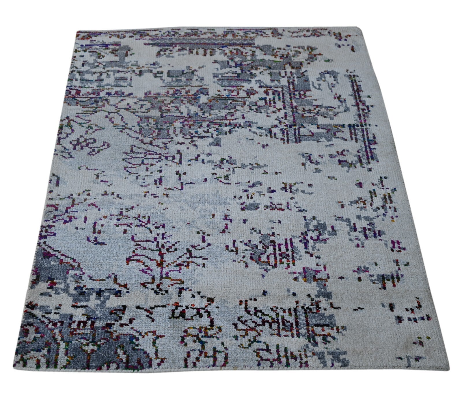 Modernes Handgeknüpfter Bambus90x120Vintag Silber-Multl Wohnzimmer Teppich SH157