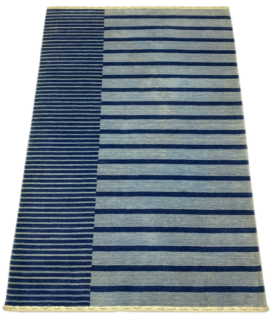 Handgefertigter Wollteppich 125x185 cm Hochwertig Dunkelblau Hellblau Modern 191