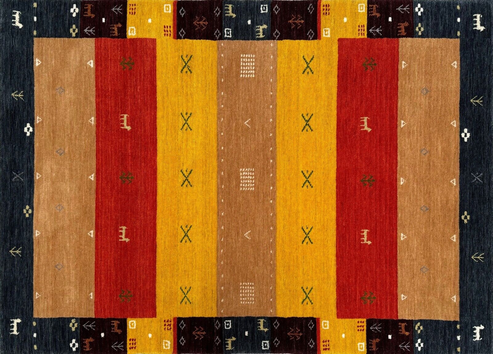 ギャッベラグ 100%ウール 120x180 cm 赤 黄色 マルチカラー 手織り オリエンタルラグ BR11