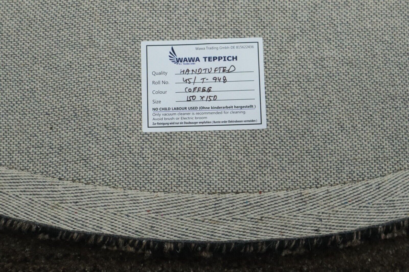 Rund Kaffeefarbe Teppich 100% Wolle 150X150 cm Handarbeit Handgetuftet T948