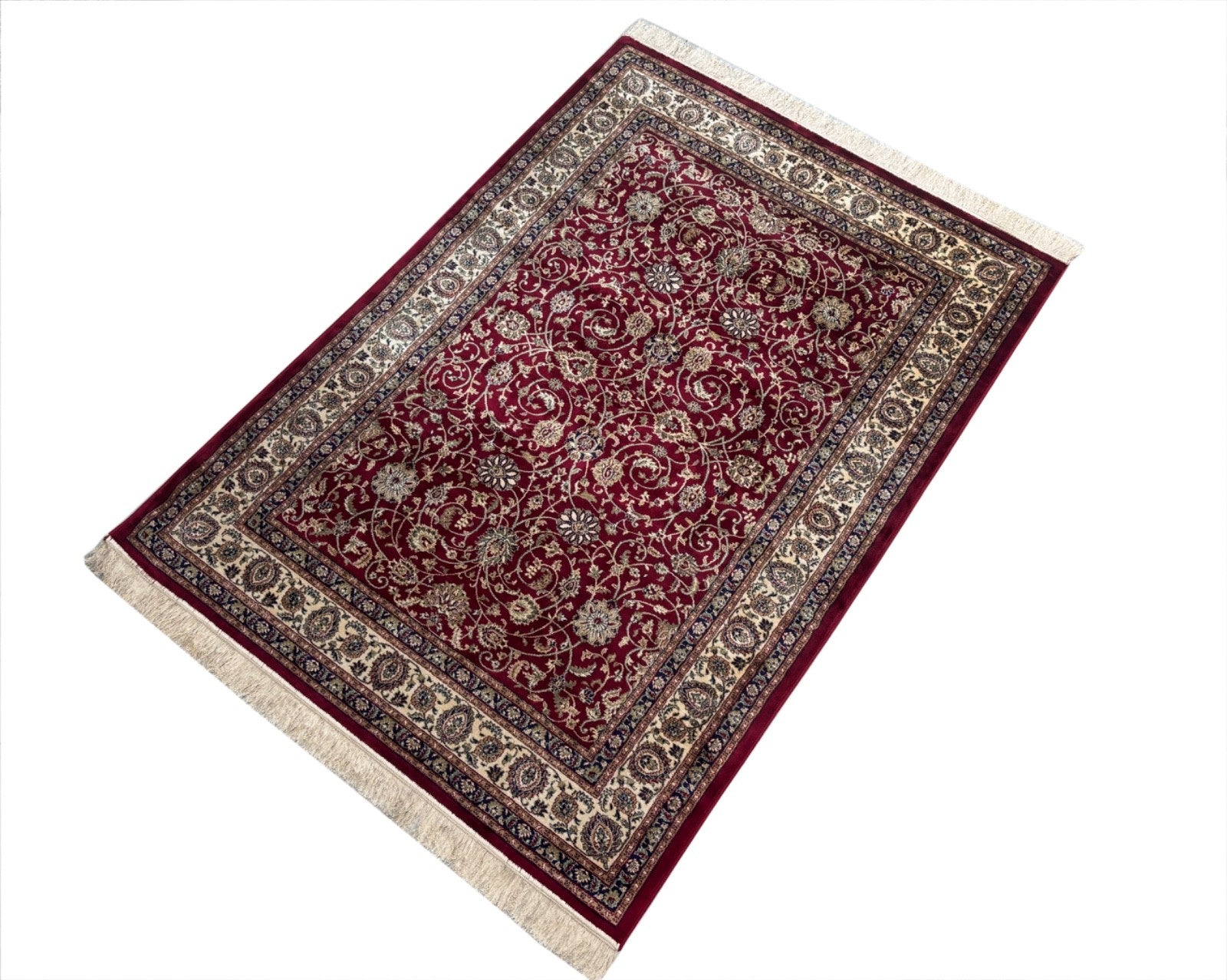 Orientteppich Kashmir Design 150x210 cm Viskose Seidenglanz Rot Beige M72R