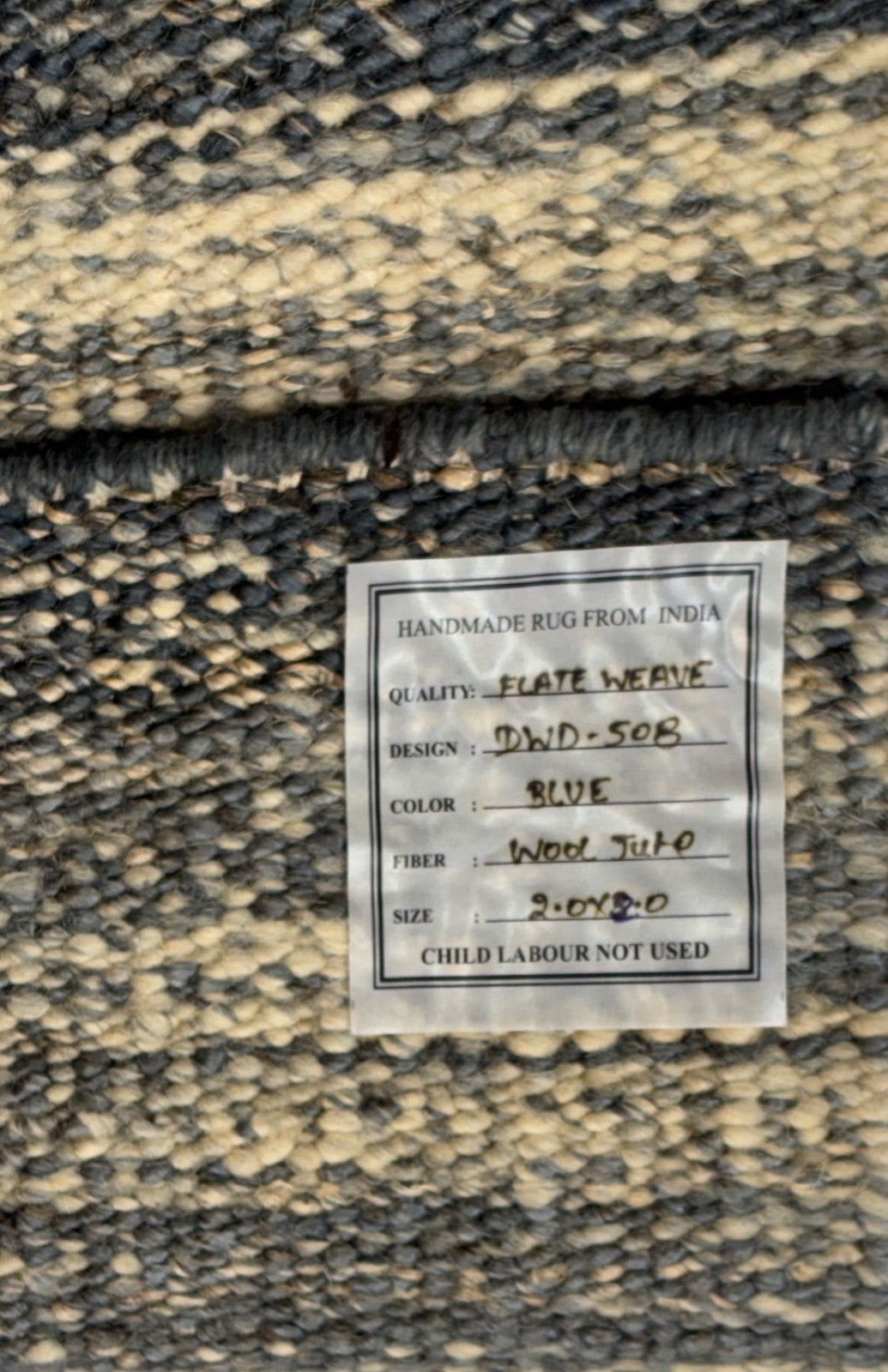 Kleiner Wollteppich 60x60 cm Handgewebt aus Wolle & Jute Naturfarben Unter D508