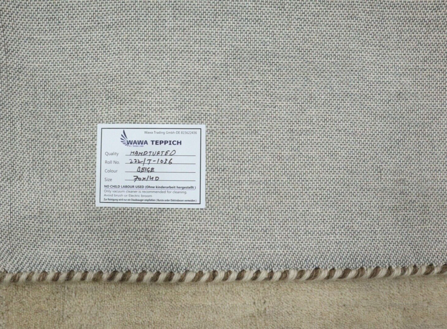 Gabbeh Teppich 100% Wolle 70X140 cm Handarbeit Beige Handgetuftet T1036