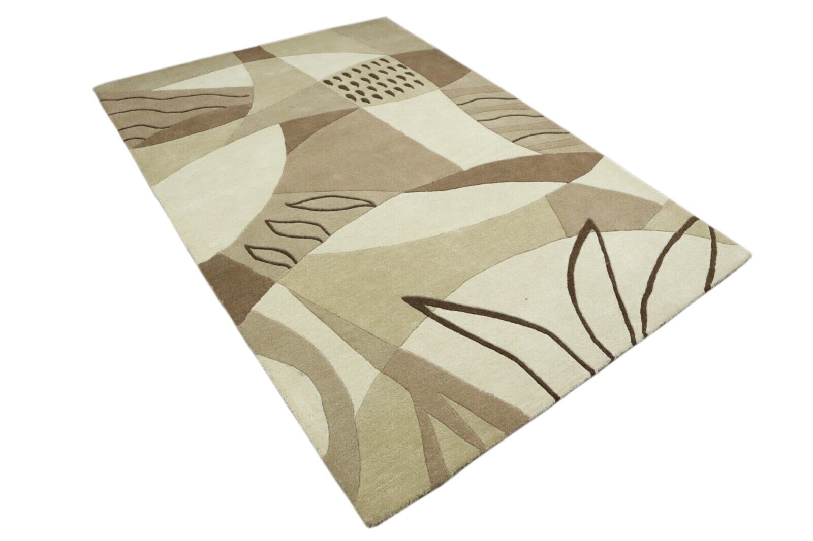 Beige Braun Teppich 100% Wolle 160X230 cm Handarbeit Handgetuftet T915