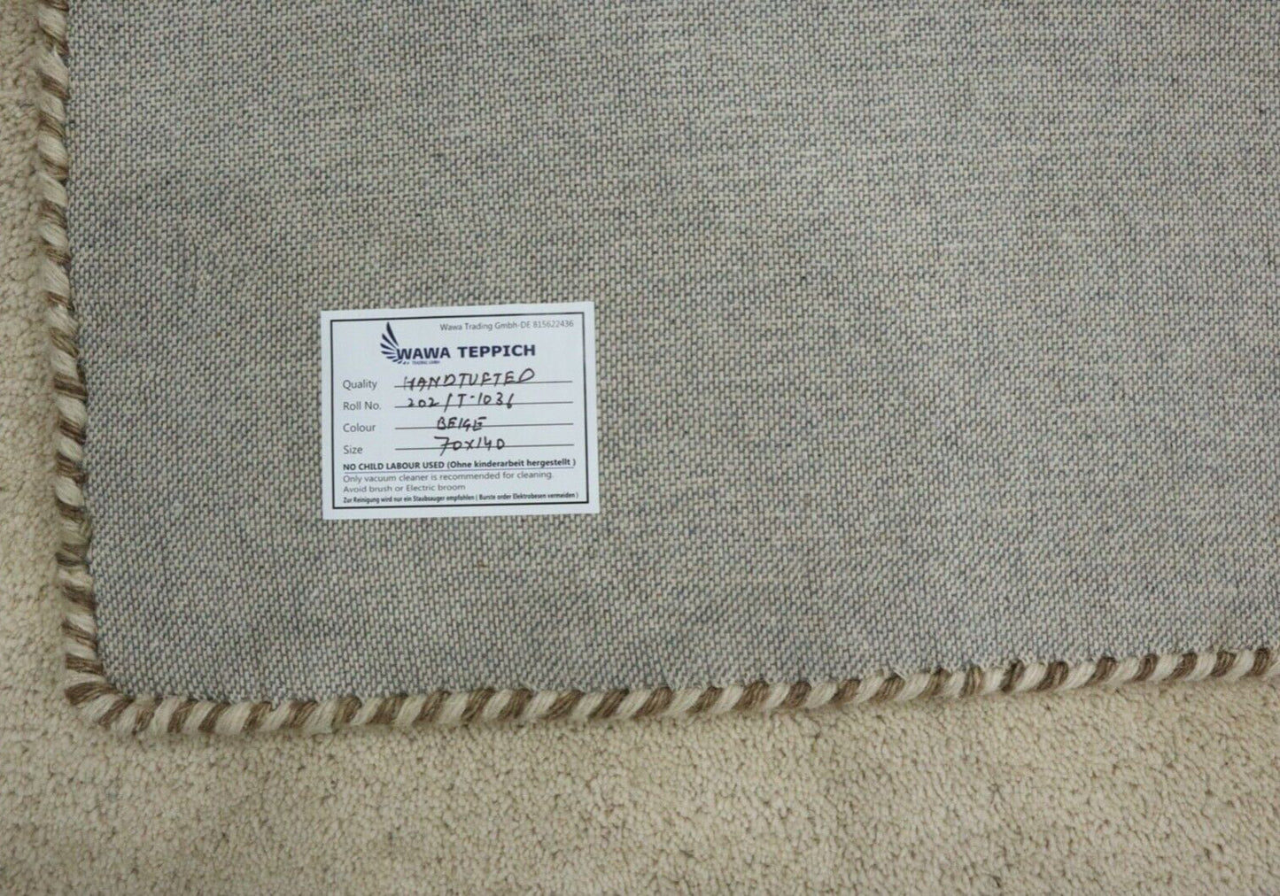 Gabbeh Teppich 100% Wolle 70X140 cm Handarbeit Beige Handgetuftet T1036