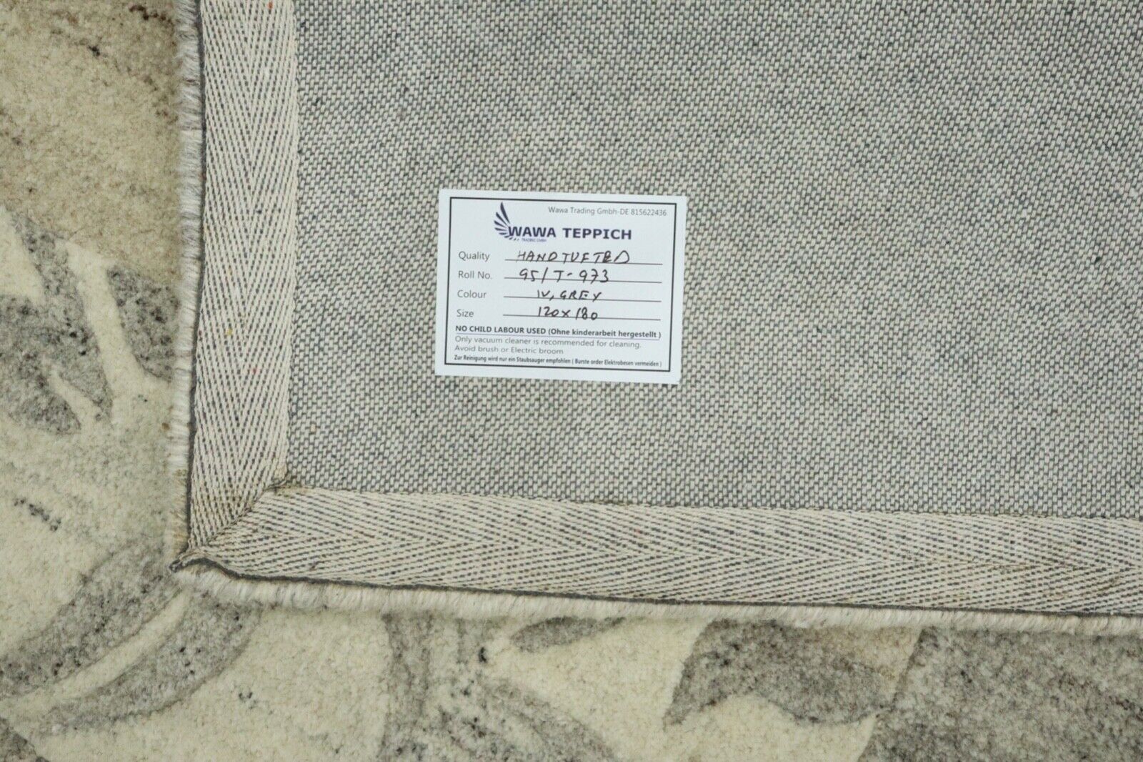 Grau Beige Orient Teppich 100% Wolle 120X180 cm Handarbeit Handgetuftet T973