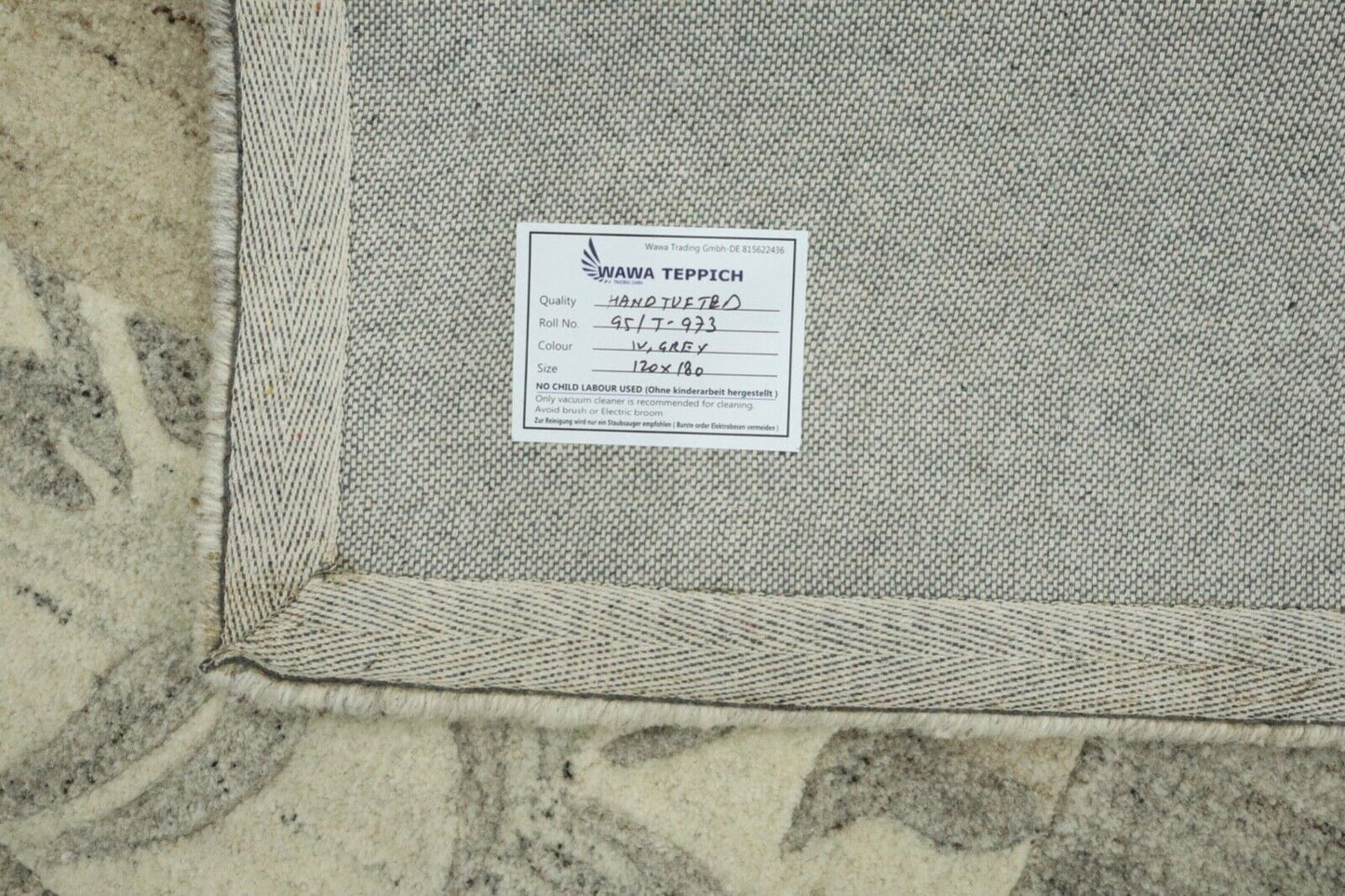 Grau Beige Orient Teppich 100% Wolle 120X180 cm Handarbeit Handgetuftet T973