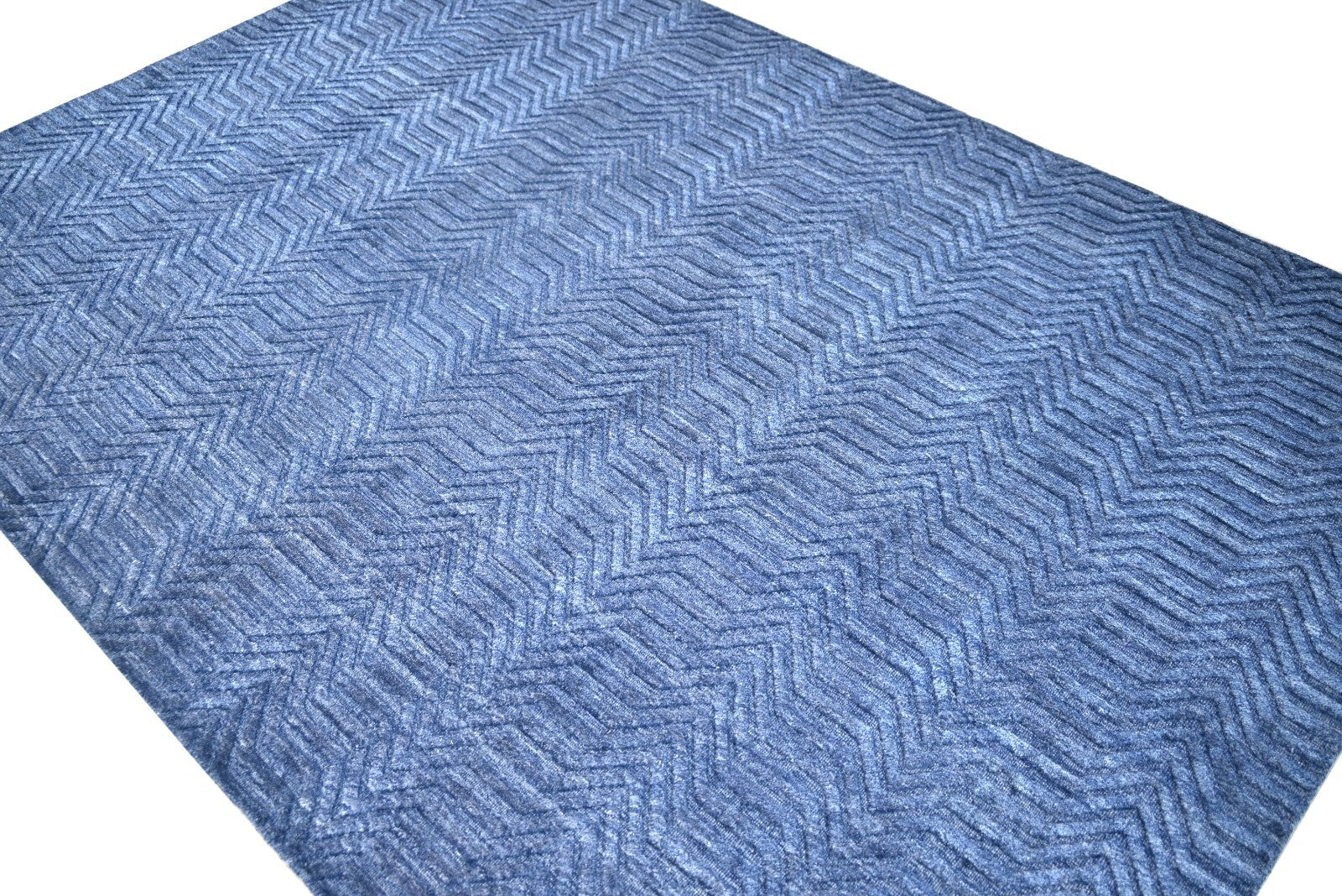 Handgewebter Teppich 170x240 blau Glanzoptik Woll-Viskosem Wohnzimmer SH106