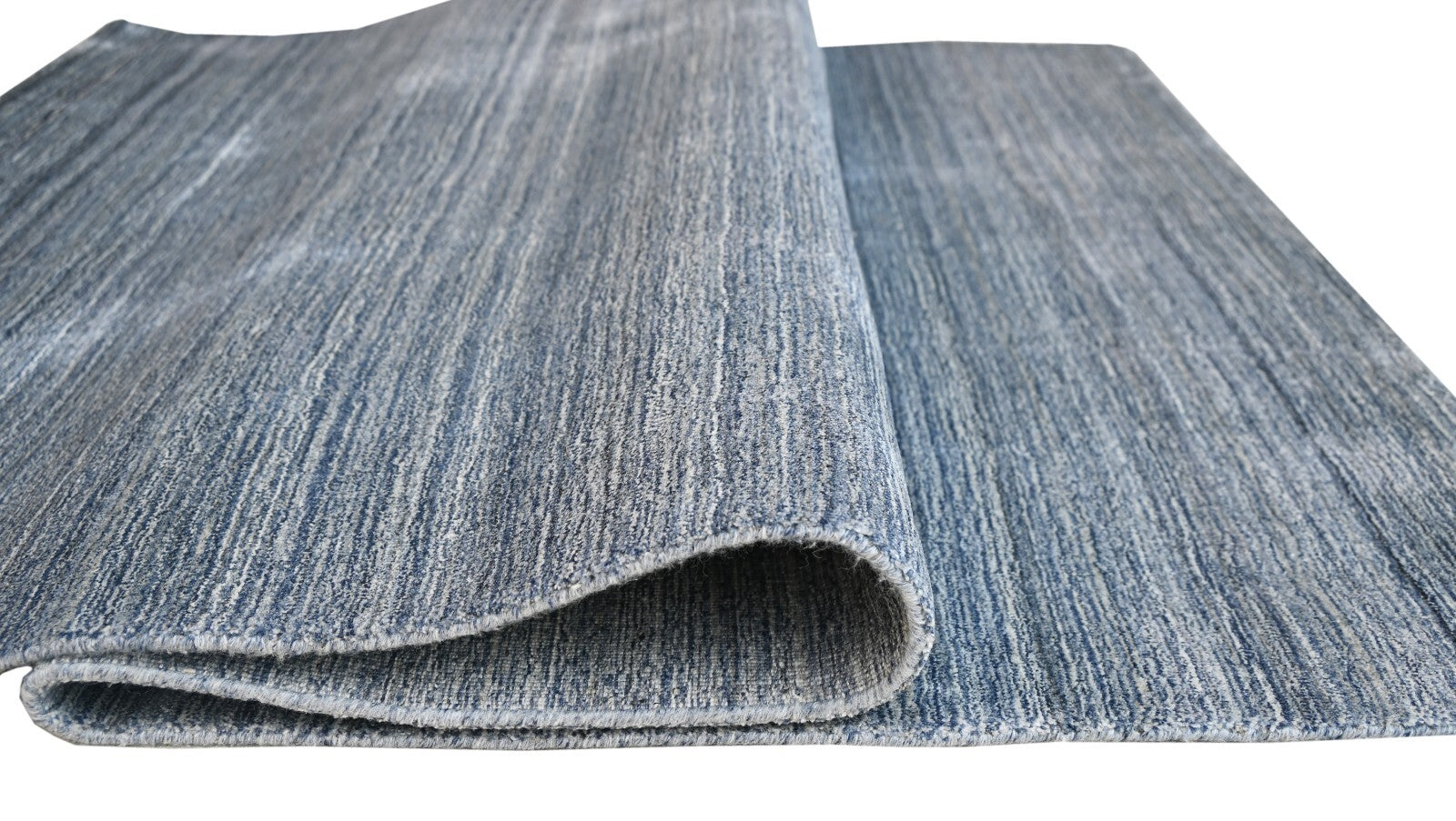 Handgewebter Teppich 150x240 BLAU Glanzoptik Wolle Flach Wohnzimmer SH219