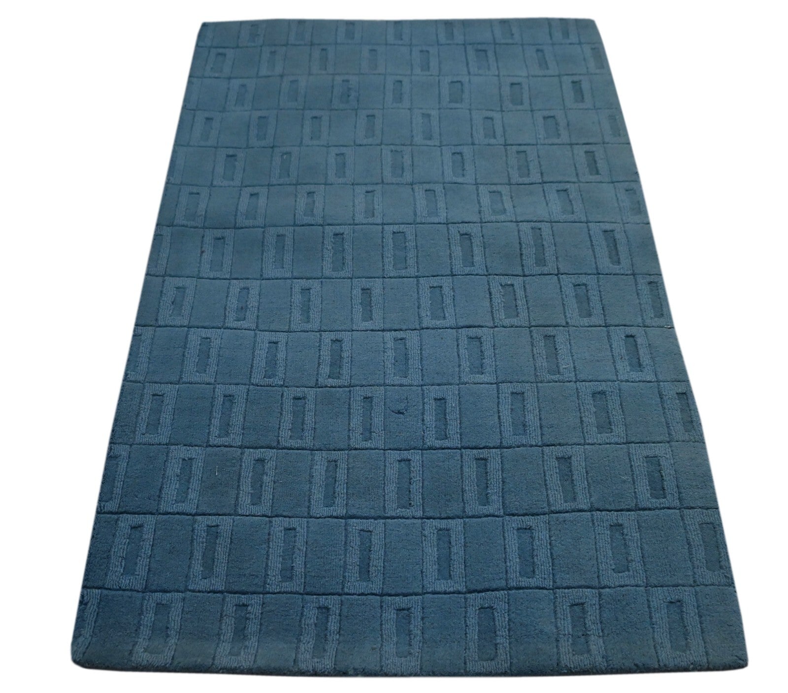 Handgetufteter Wolle teppich 90x150 Blau Modern Wohnzimmer SH242