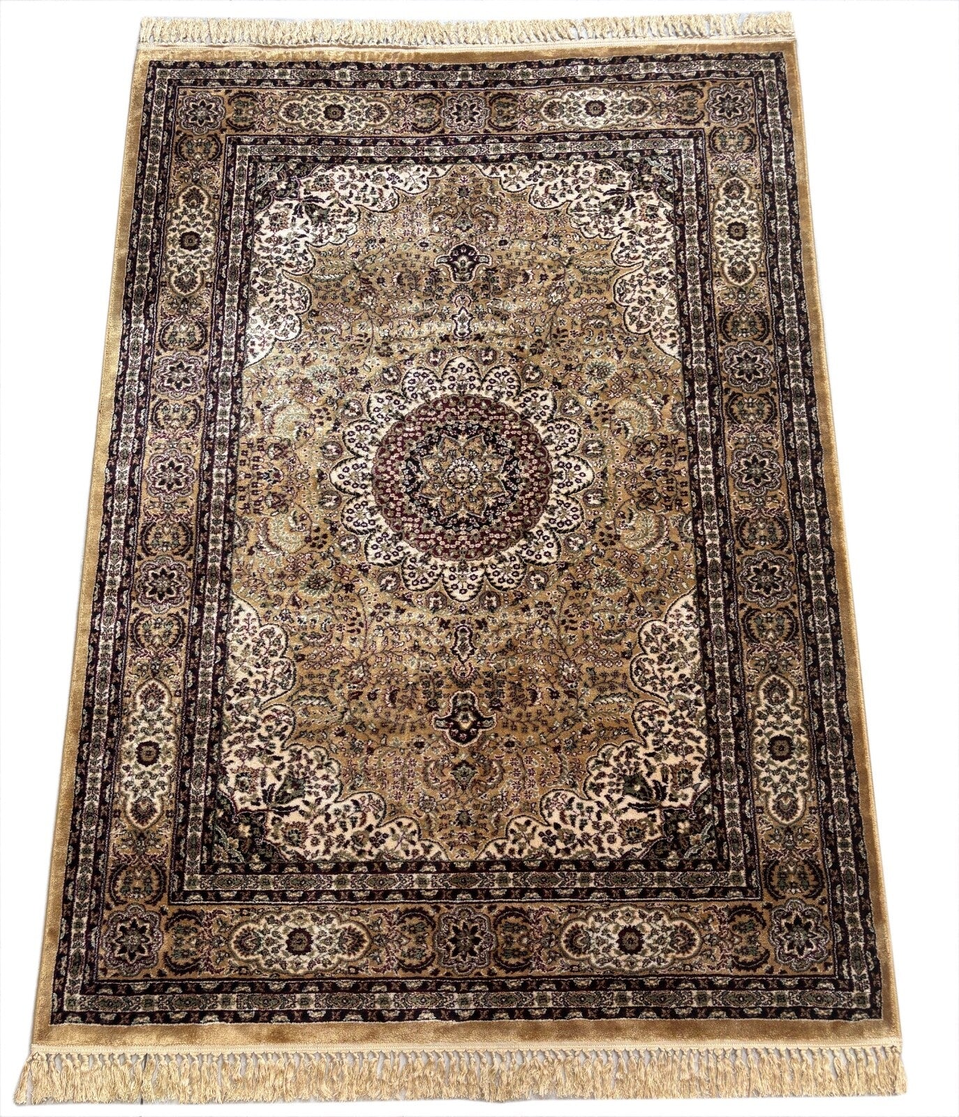 Orientteppich Kašmír Design Teppich Béžová Bordeaux Zlatá 150x210 cm M38G