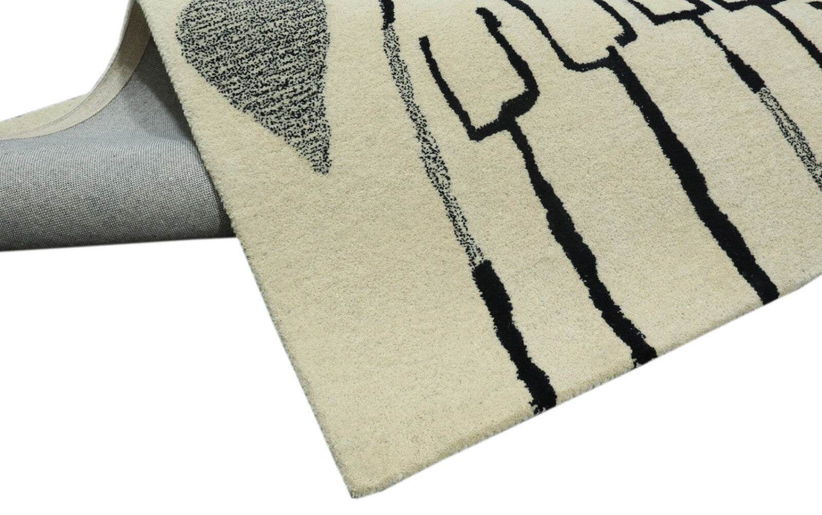 Tappeto in lana 120x180 Beige Nero Motivo etnico astratto Tappeto annodato a mano 307