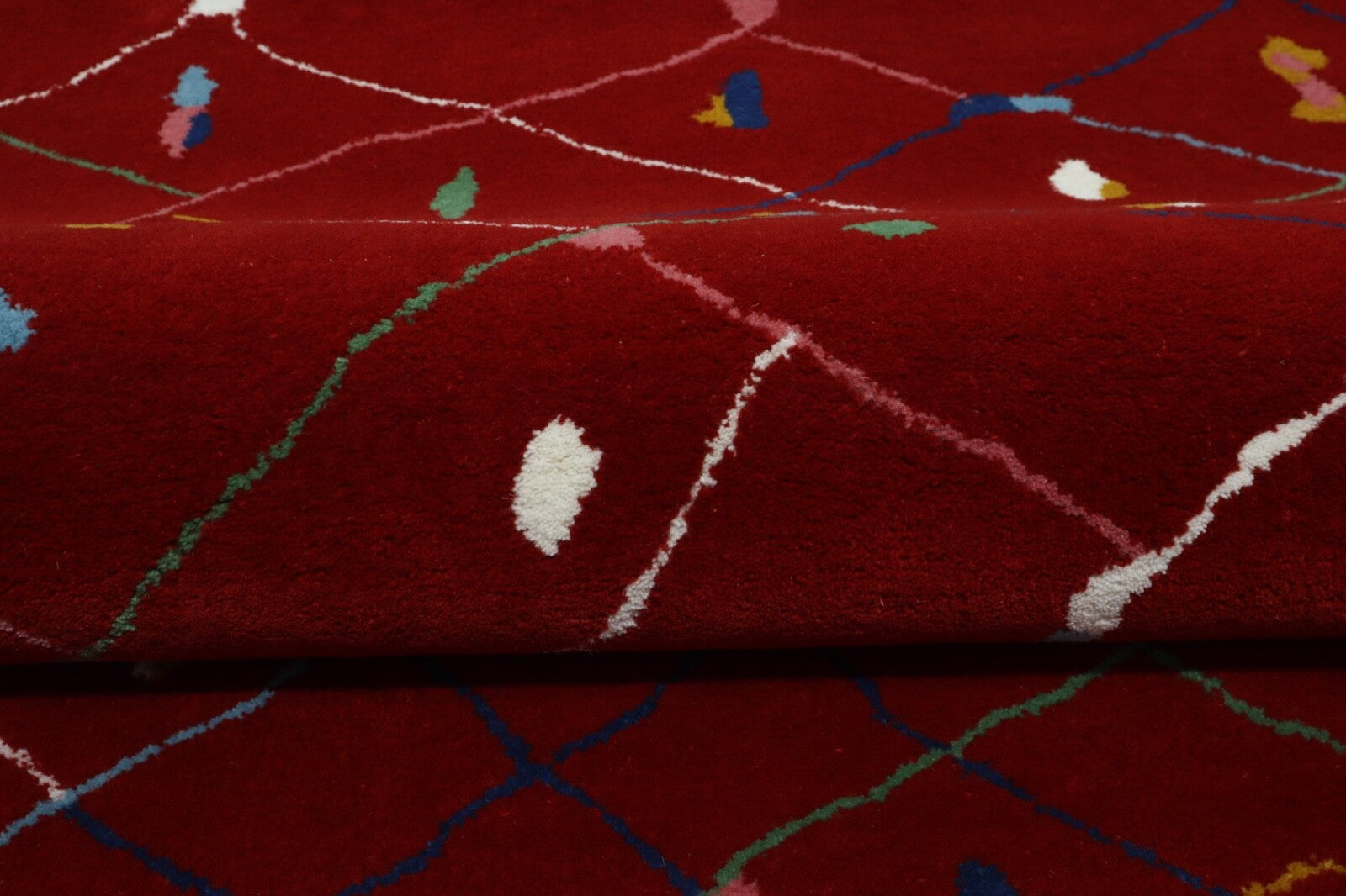 Gyapjú szőnyeg 120x180 piros, többszínű, rombuszmintás, modern marokkói szőnyeg, kézzel csomózott