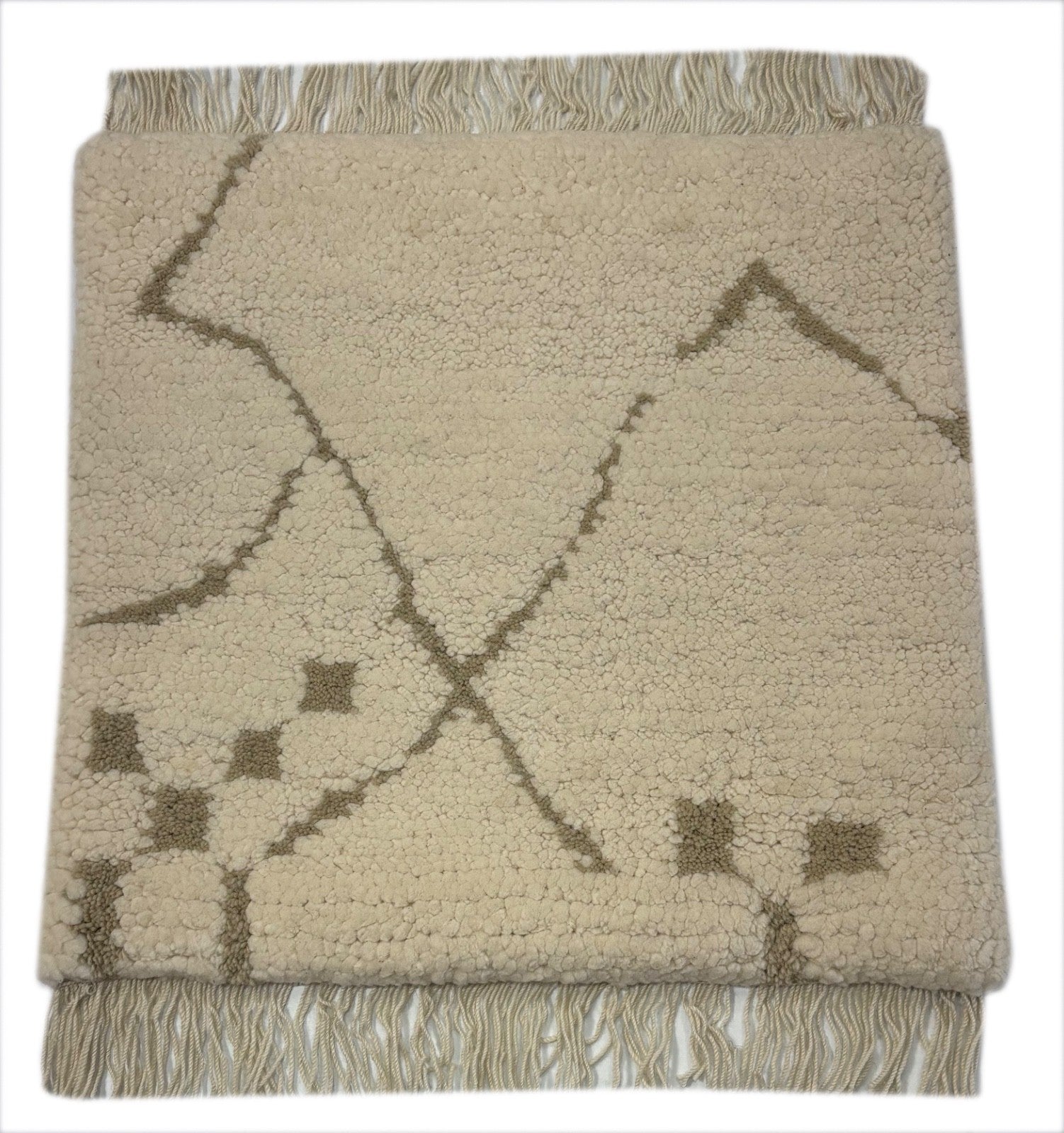 Handgefertigter Teppich 60x60 cm 100 % Wolle Weicher Ivory & Sand R113