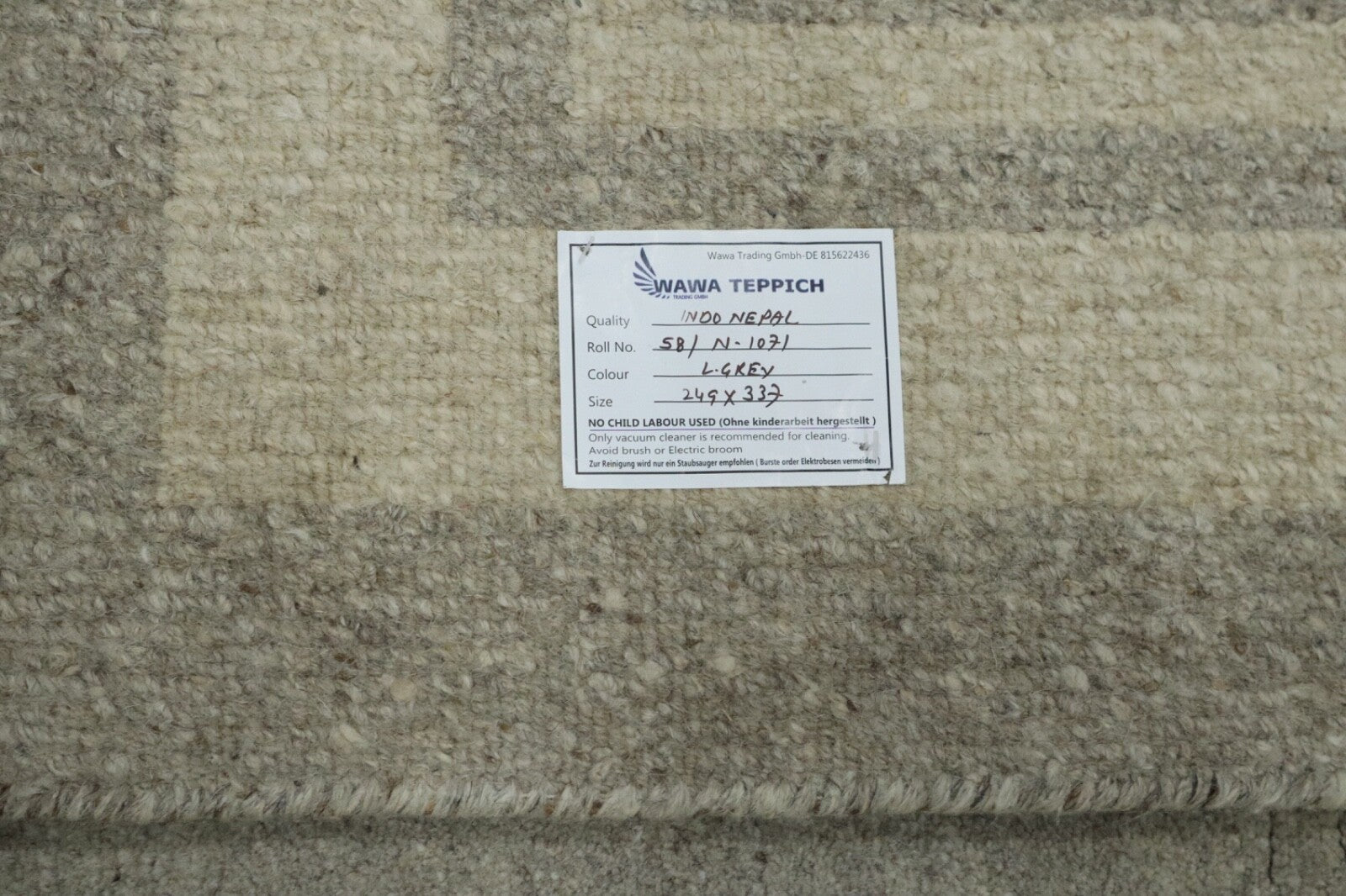 Wollteppich 250x340 Grau Beige Indo Nepal Handgeknüpft Modern Rand Teppich 1071