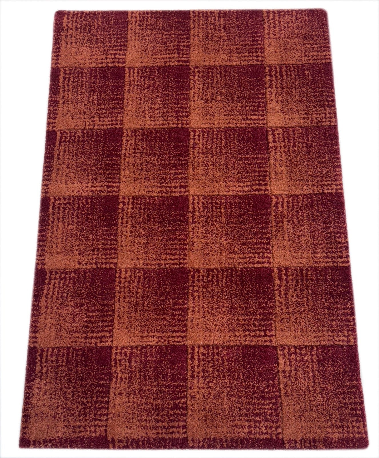 Handgetufteter Teppich 60x90 cm Dunkelrot Modern Muster Design Wolle R102