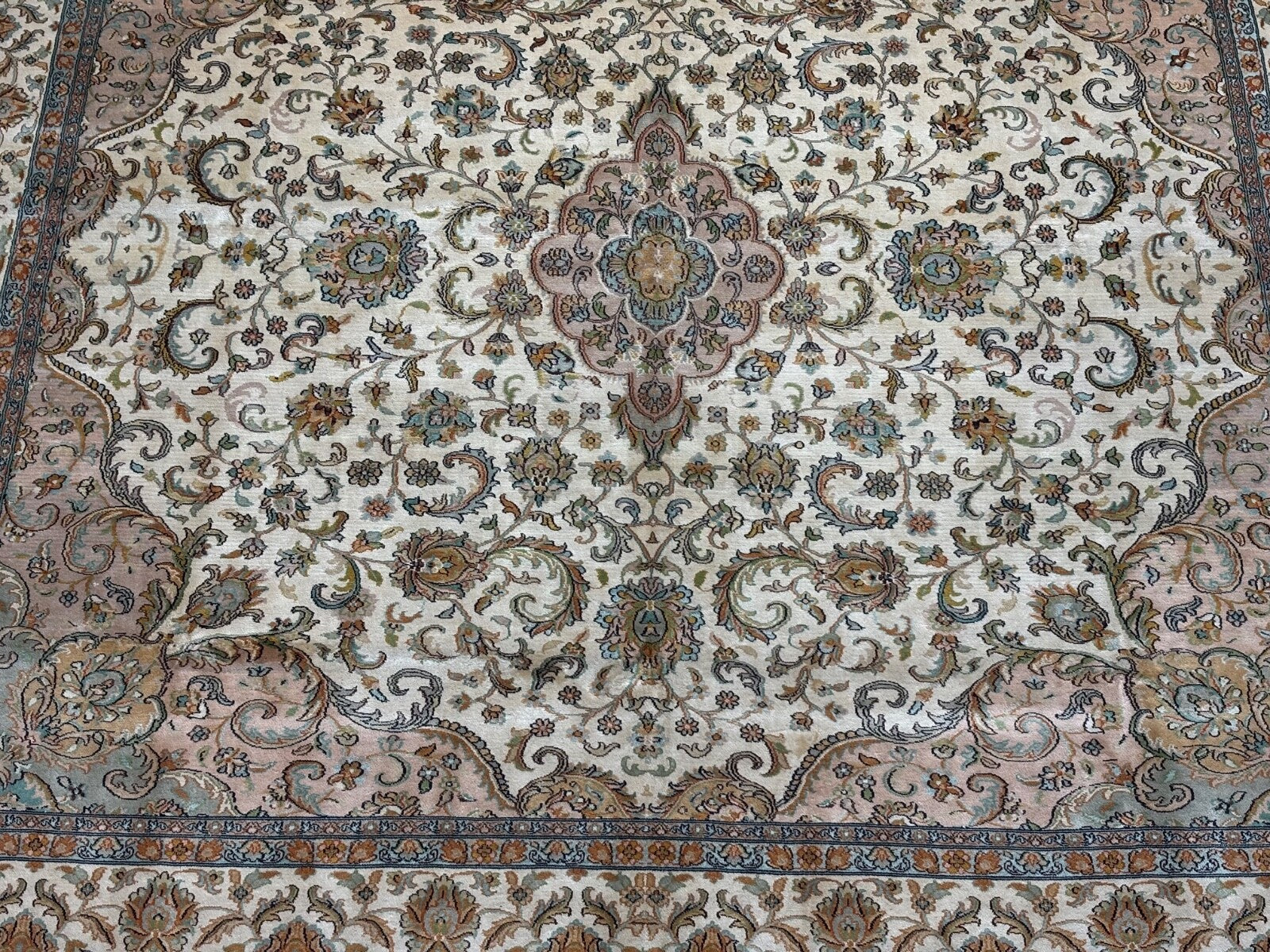 Kashmir Seidenteppich 185x185 cm Echter Handgeknüpft Luxus Teppich Unikat