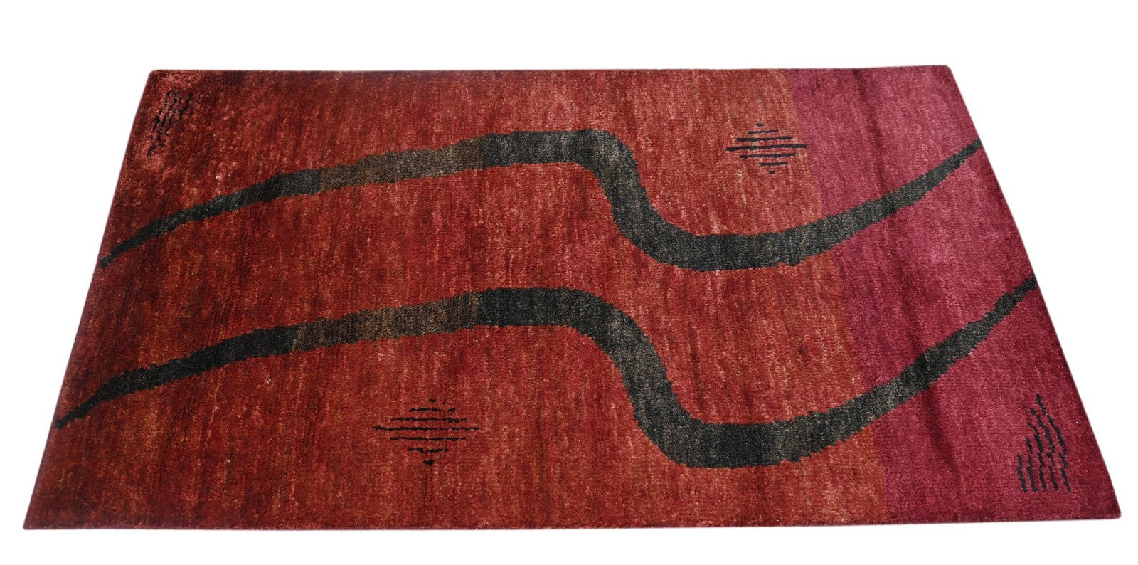 Tappeto moderno da soggiorno in lana annodato a mano, 120x180, colore rosso vintage, SH180