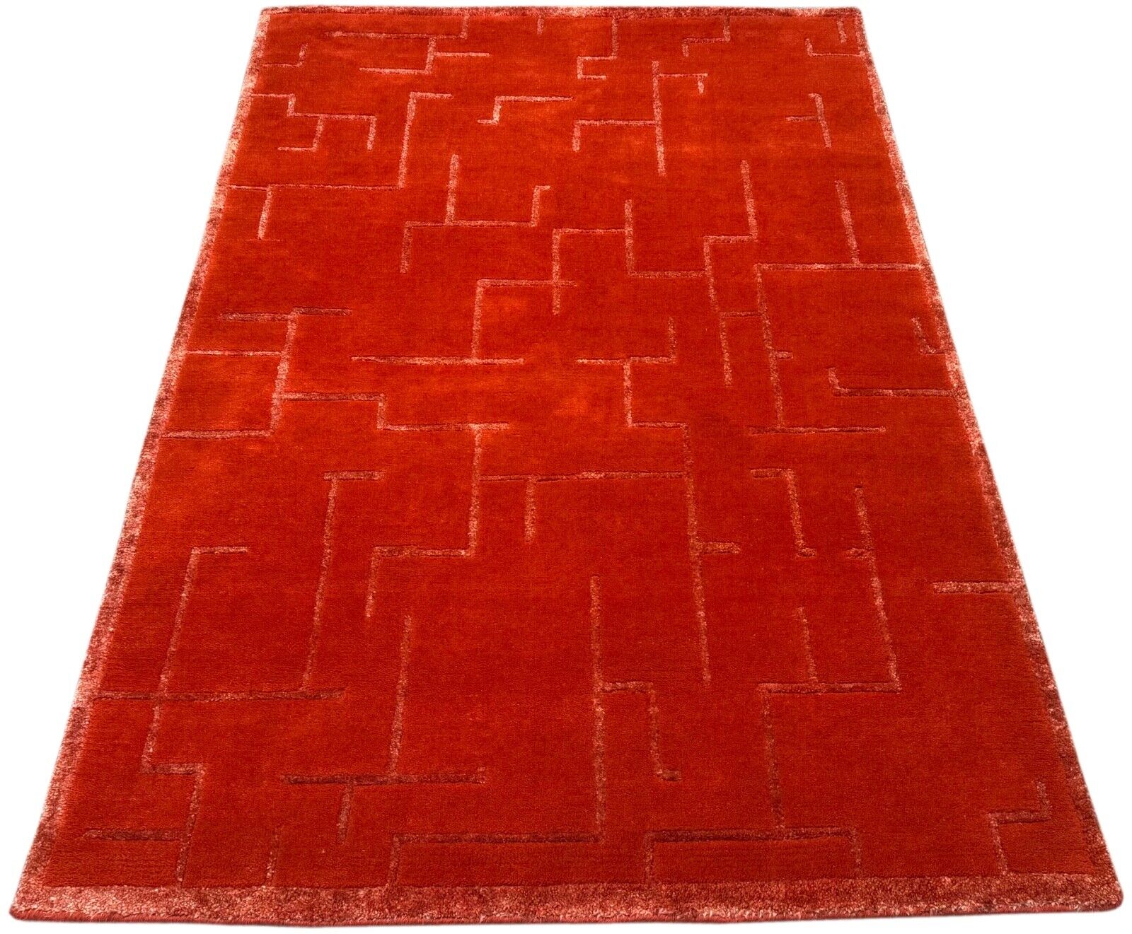 Tappeto nepalese rosso, annodato a mano, lana, bambù, seta, tappeto orientale, 125x185 cm