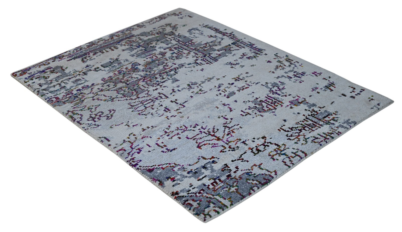 Modernes Handgeknüpfter Bambus90x120Vintag Silber-Multl Wohnzimmer Teppich SH157