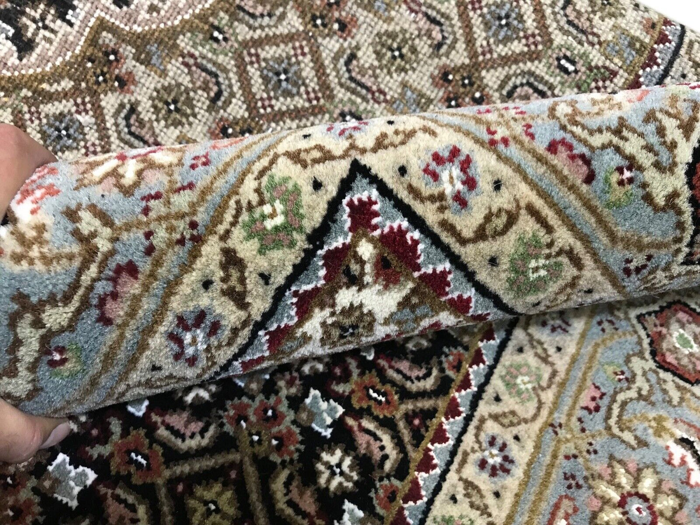 Teppich Handgeknüpft Orientteppich Täbriz Mahi Bidjar creme Rot 125x188 cm M10