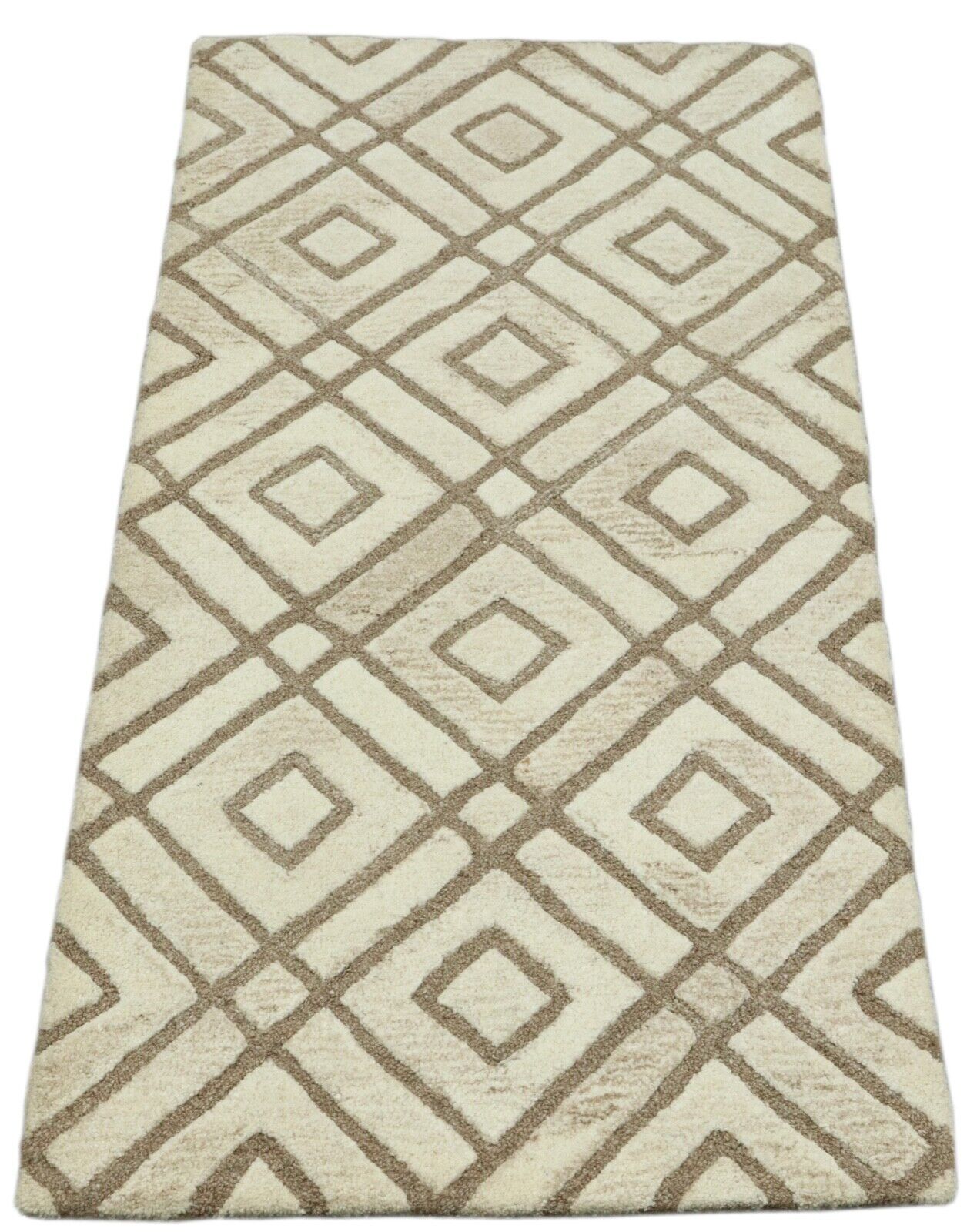 Tappeto 100% lana 70x140 cm Fatto a mano Colore Beige Caffè Tuftato a mano T1028