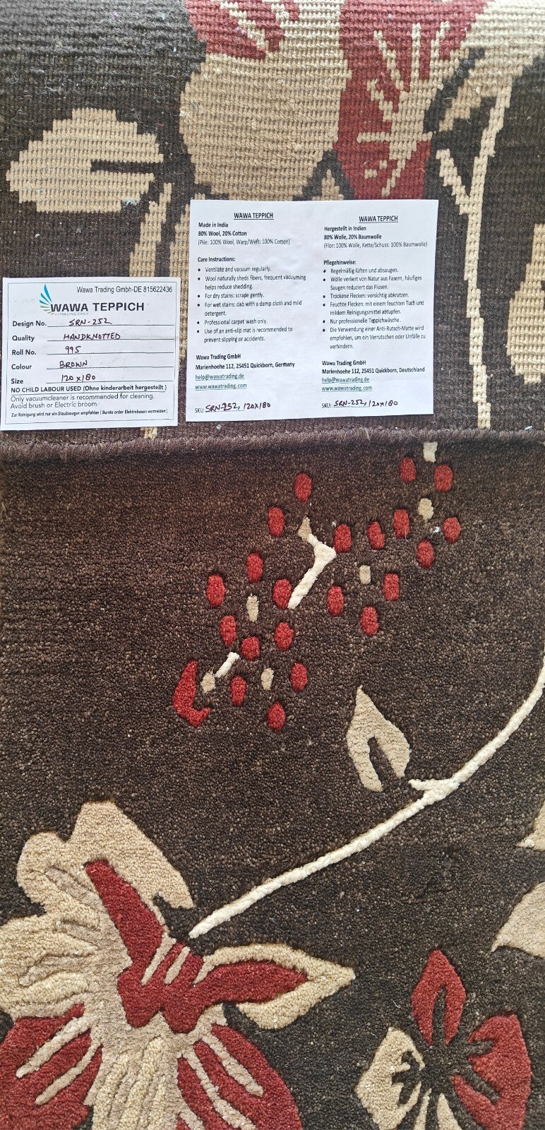 Modernes Handgeknüpfter Wolle 120x180 Vintage Braun Wohnzimmer Teppich SH252