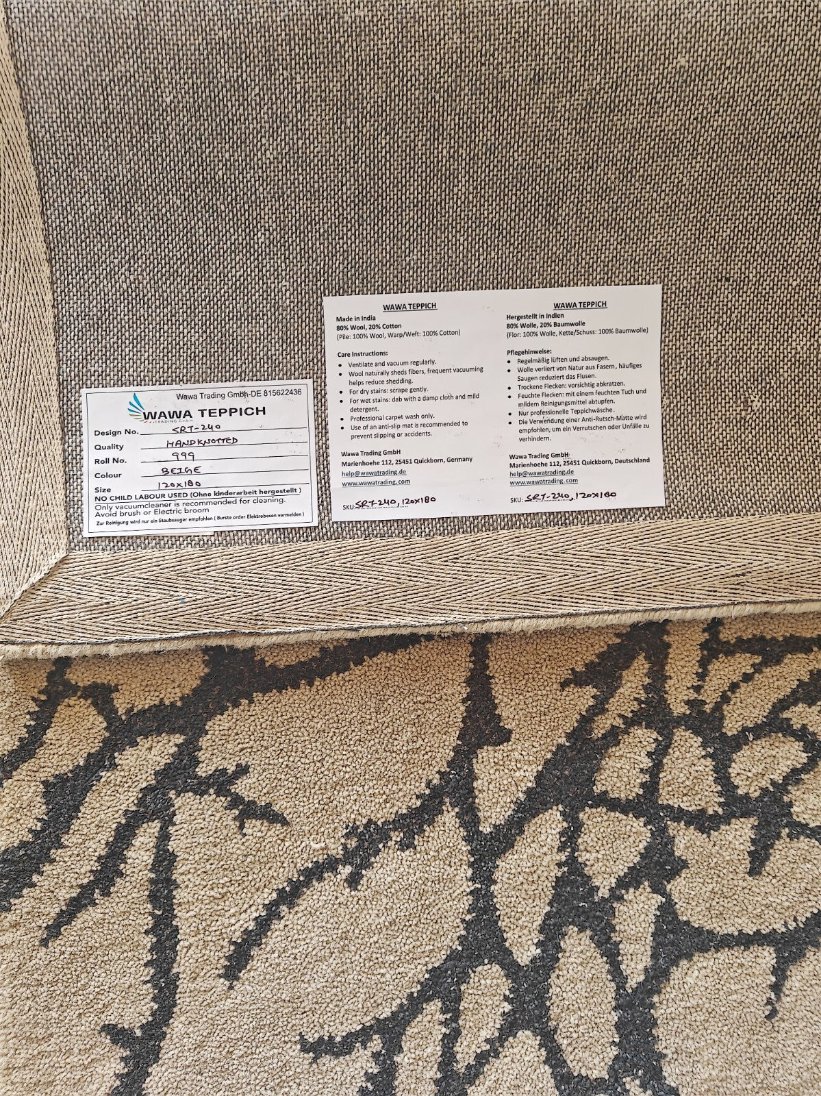 Handgetufteter Wolle teppich 120x180 Beige Modern Wohnzimmer SH240