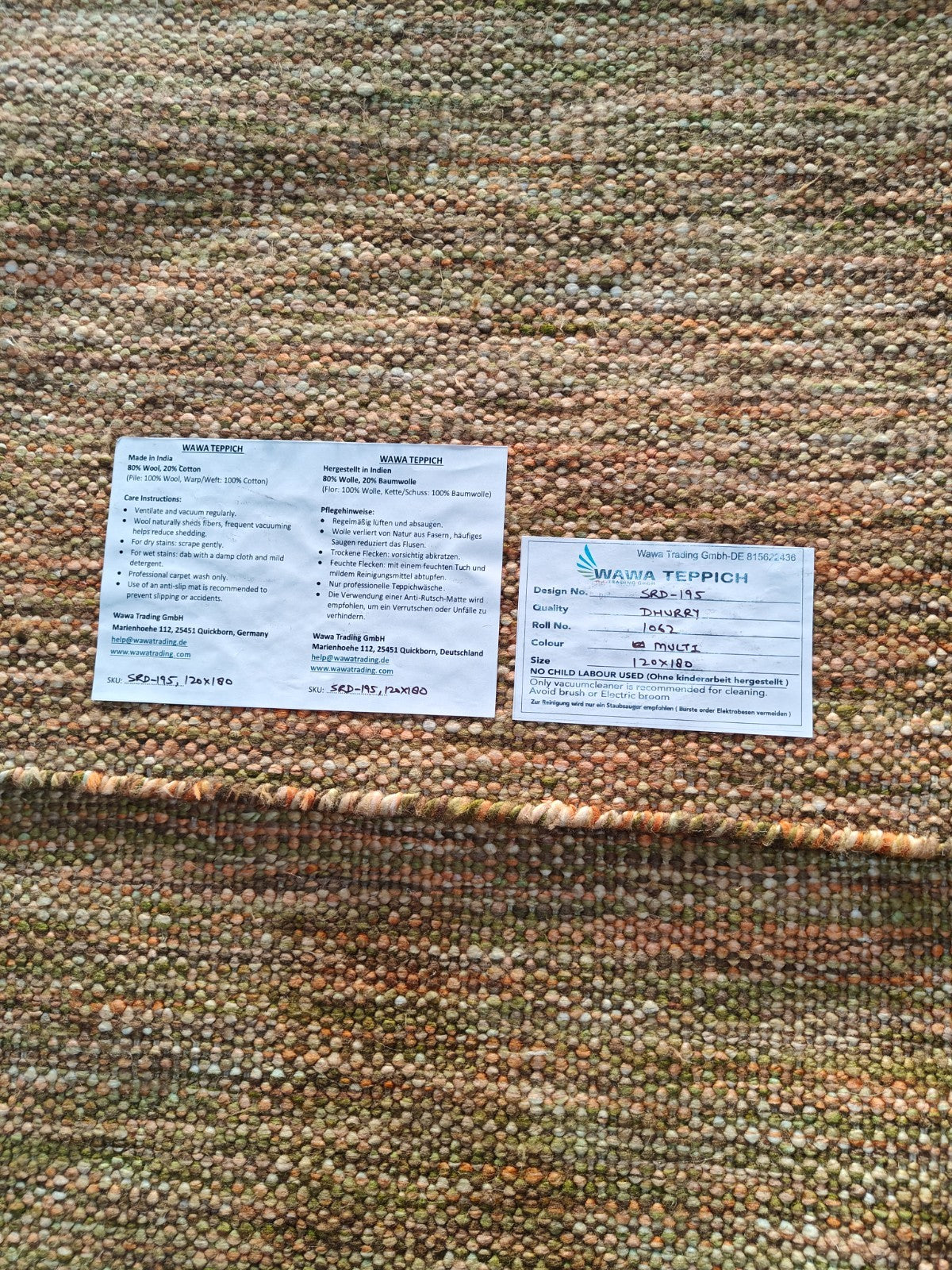 Bunter Wollteppich 120x180 cm Handgefertigt Modern Teppich sh195